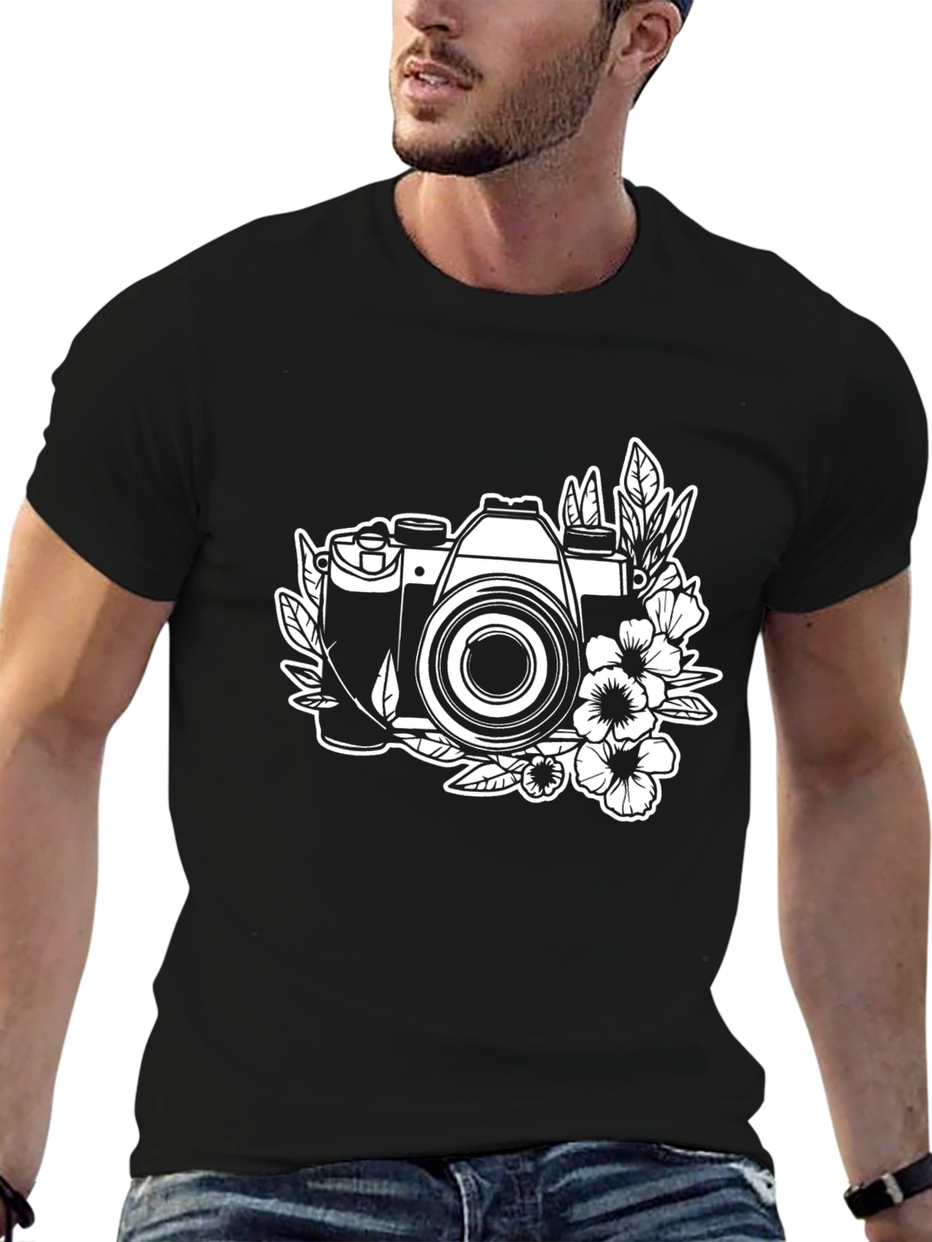 Floral Camera Black Graphic Tee
