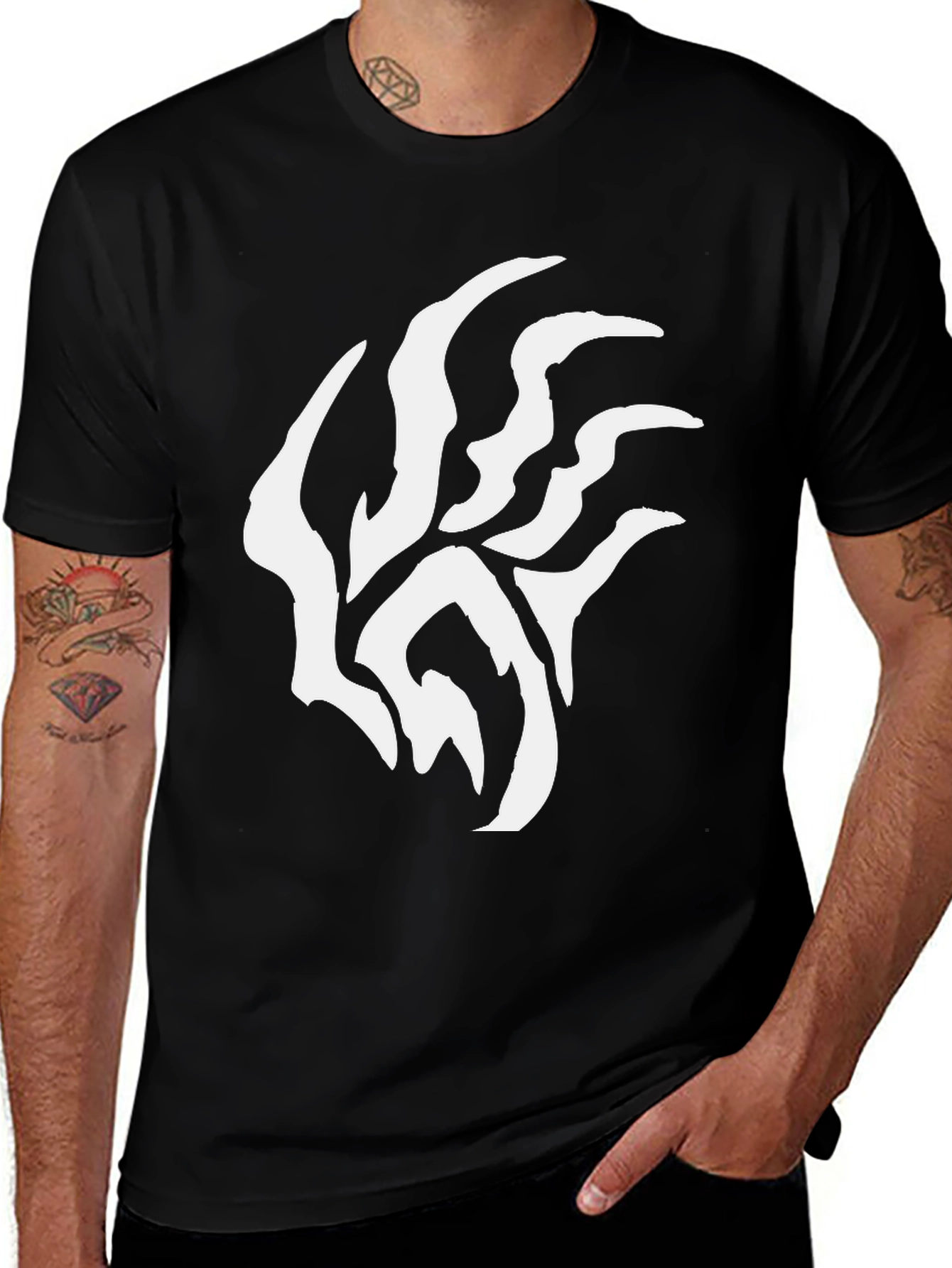 Black T-Shirt with Abstract White Design