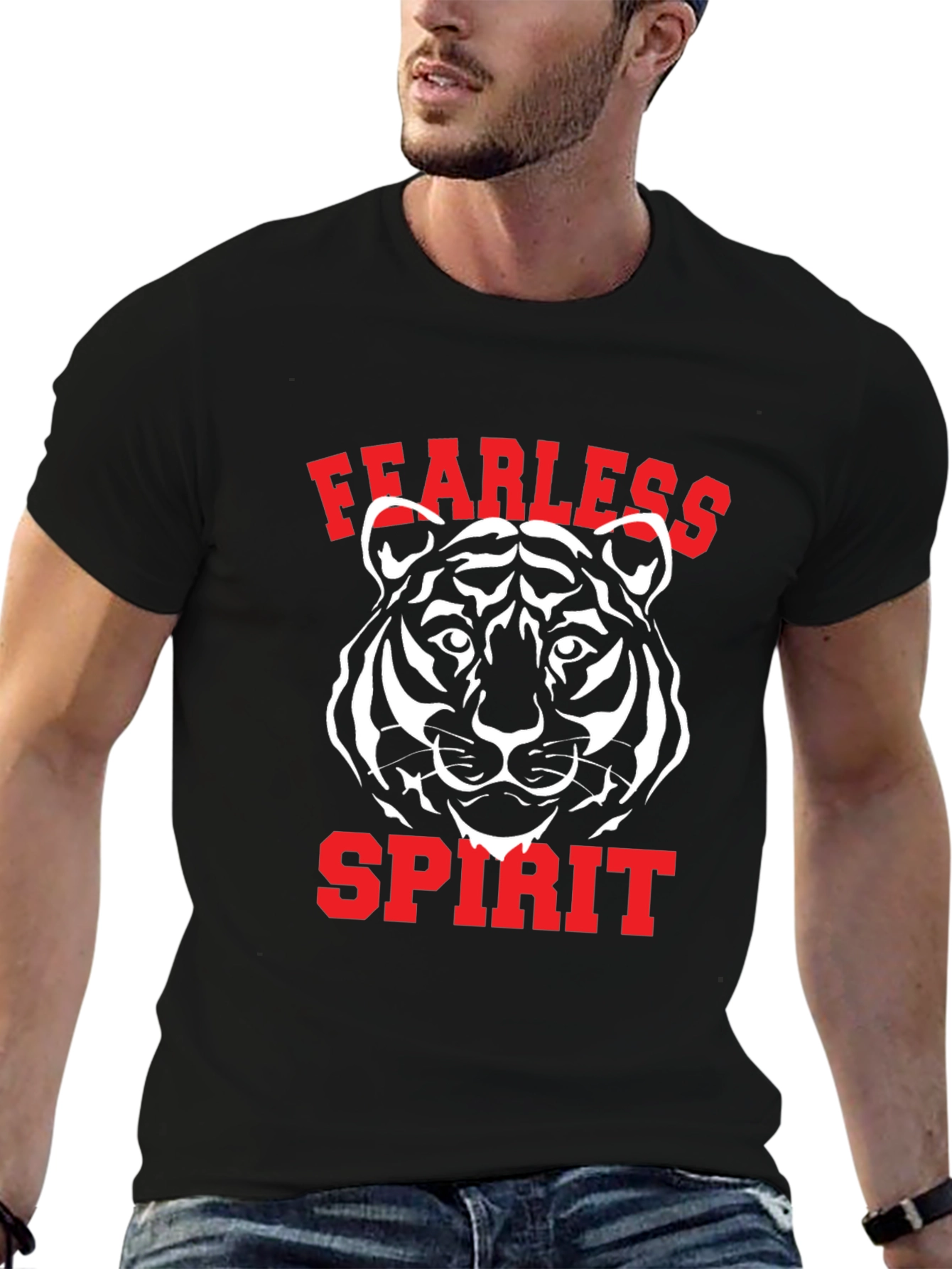 Fearless Spirit Tiger Graphic Tee - Black Cotton T-Shirt