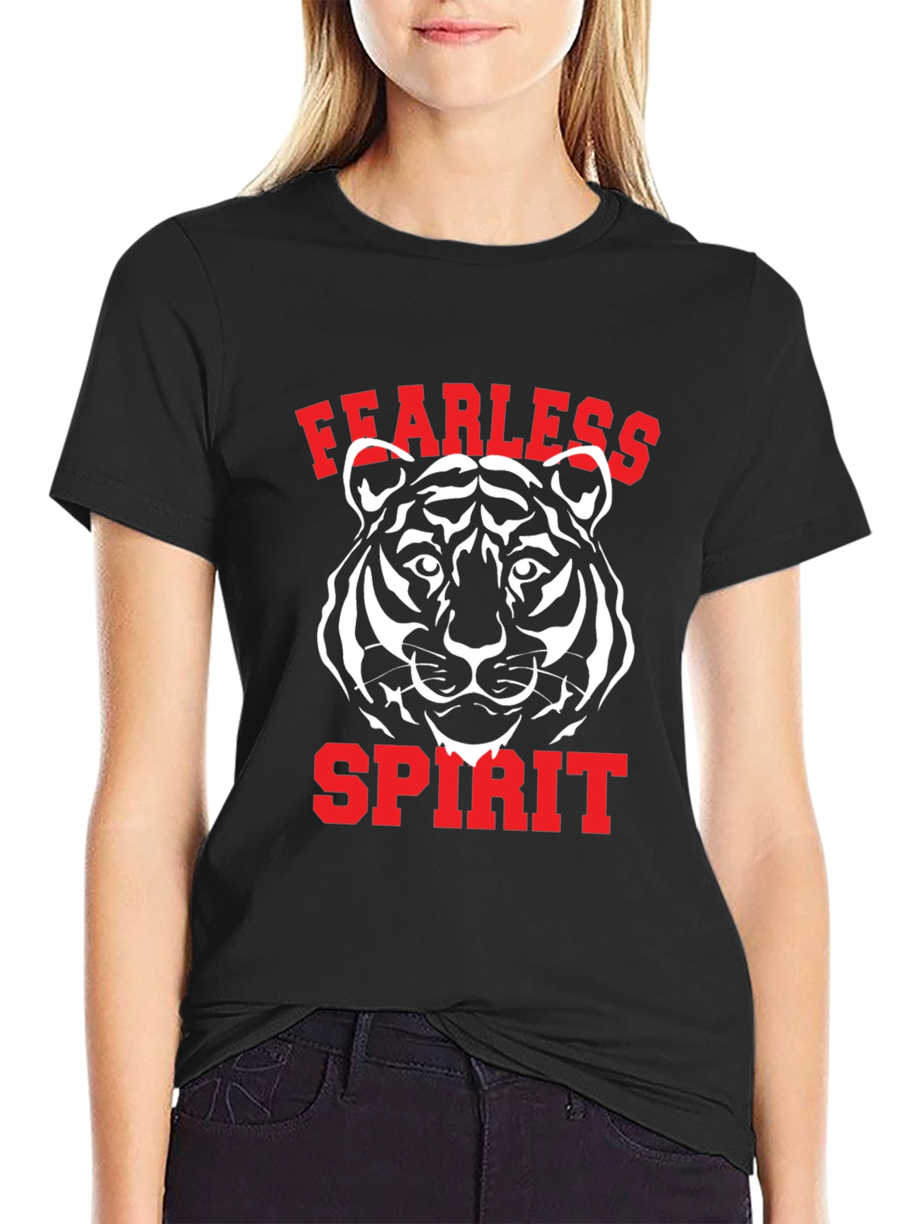 Fearless Spirit Tiger Graphic Tee - Black Cotton T-Shirt