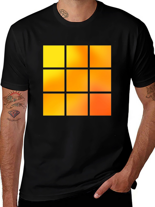 Geometric 9-Square Block Graphic Tee - Black