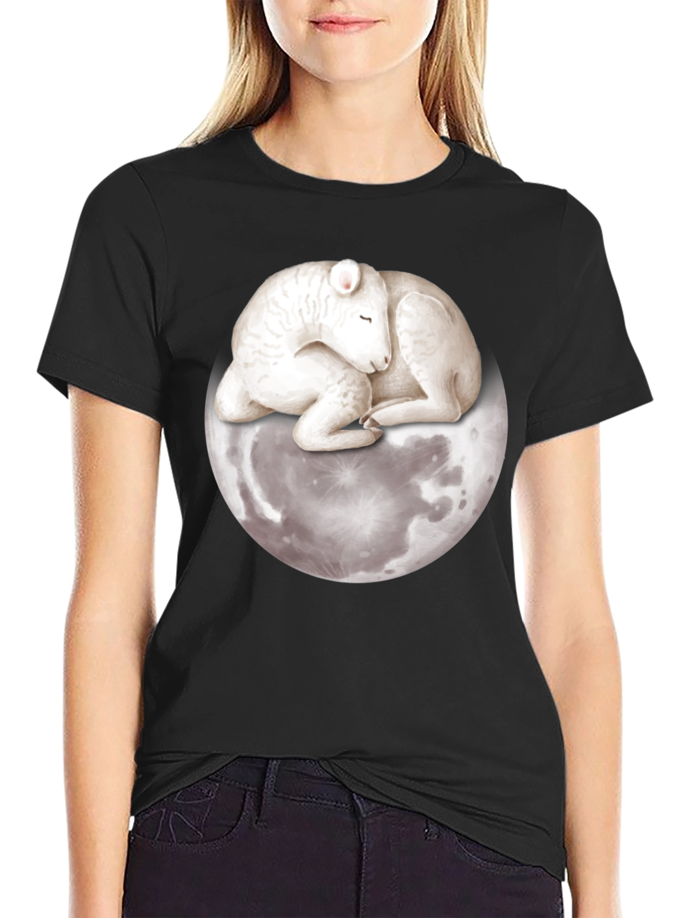 Lamb on Moon Graphic Tee - Unique Design