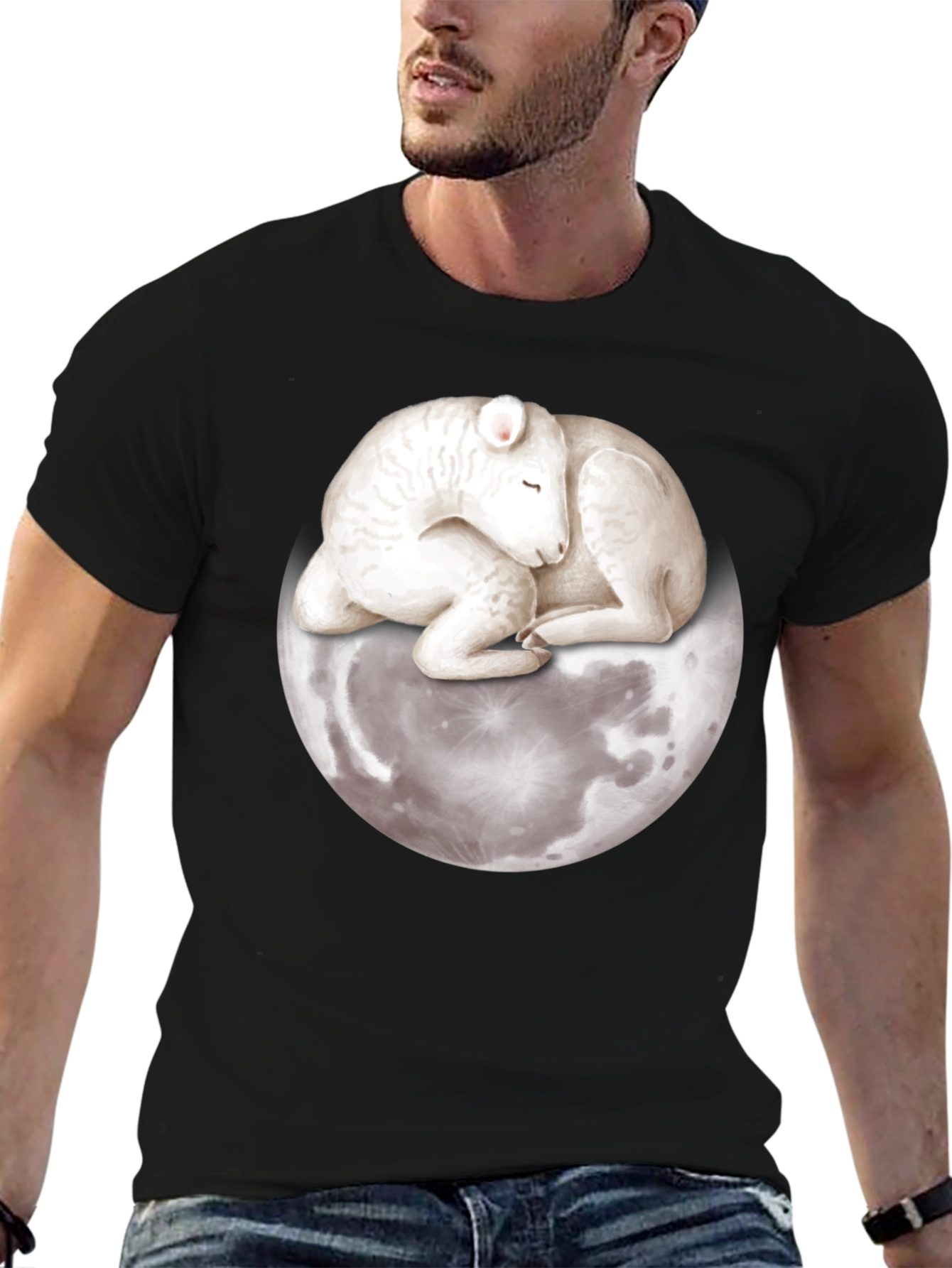 Lamb on Moon Graphic Tee - Unique Design