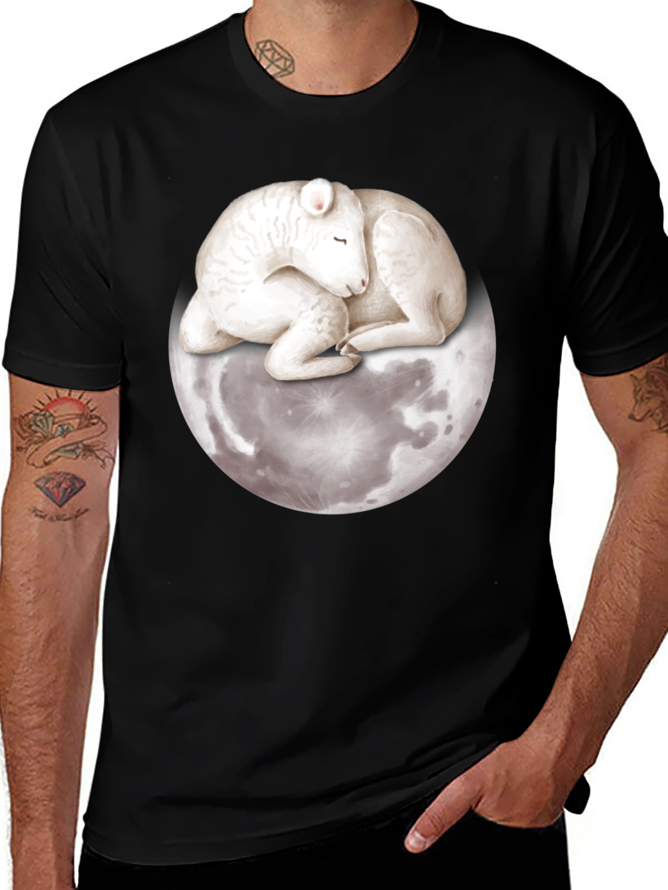Lamb on Moon Graphic Tee - Unique Design