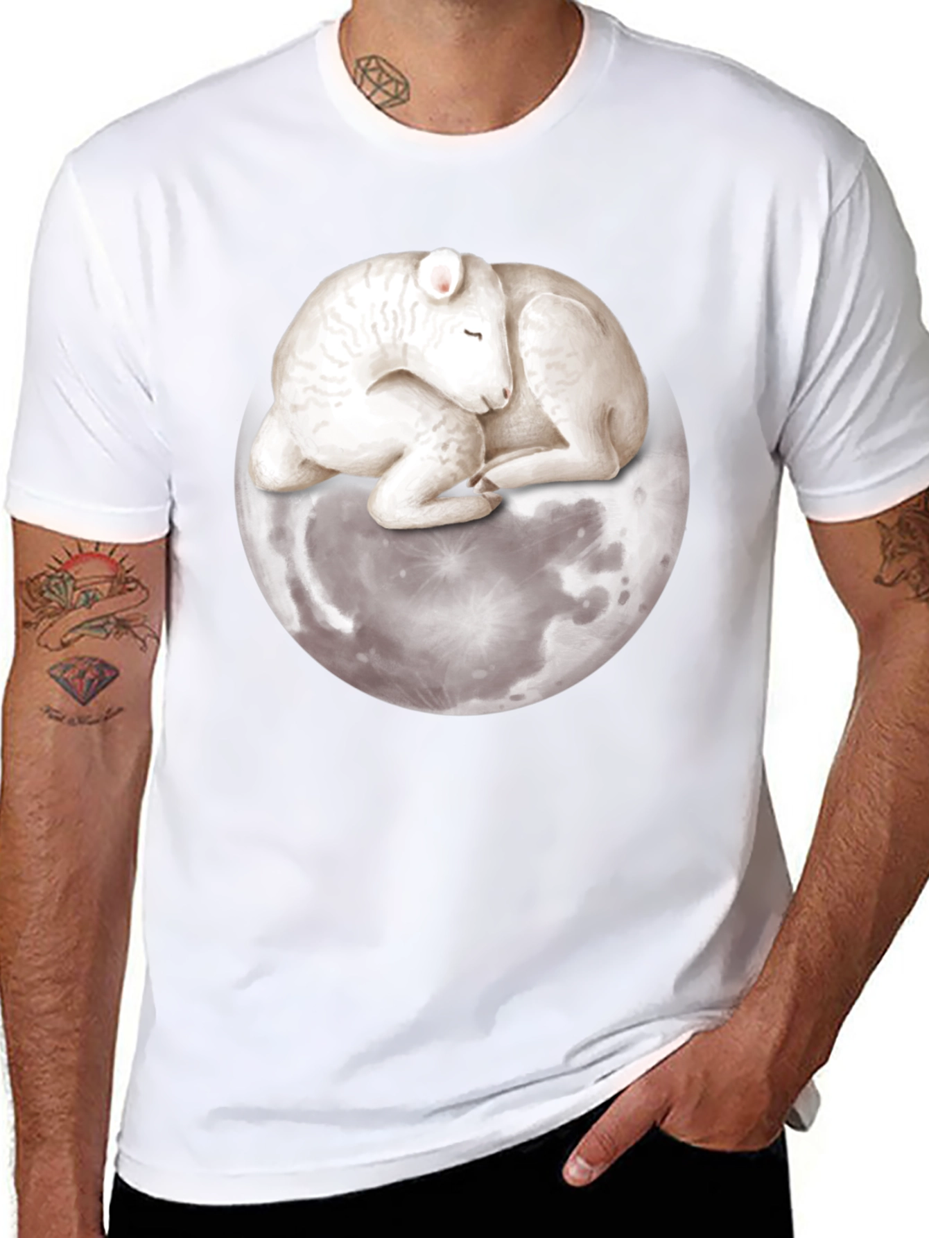 Lamb on Moon Graphic Tee - Unique Design