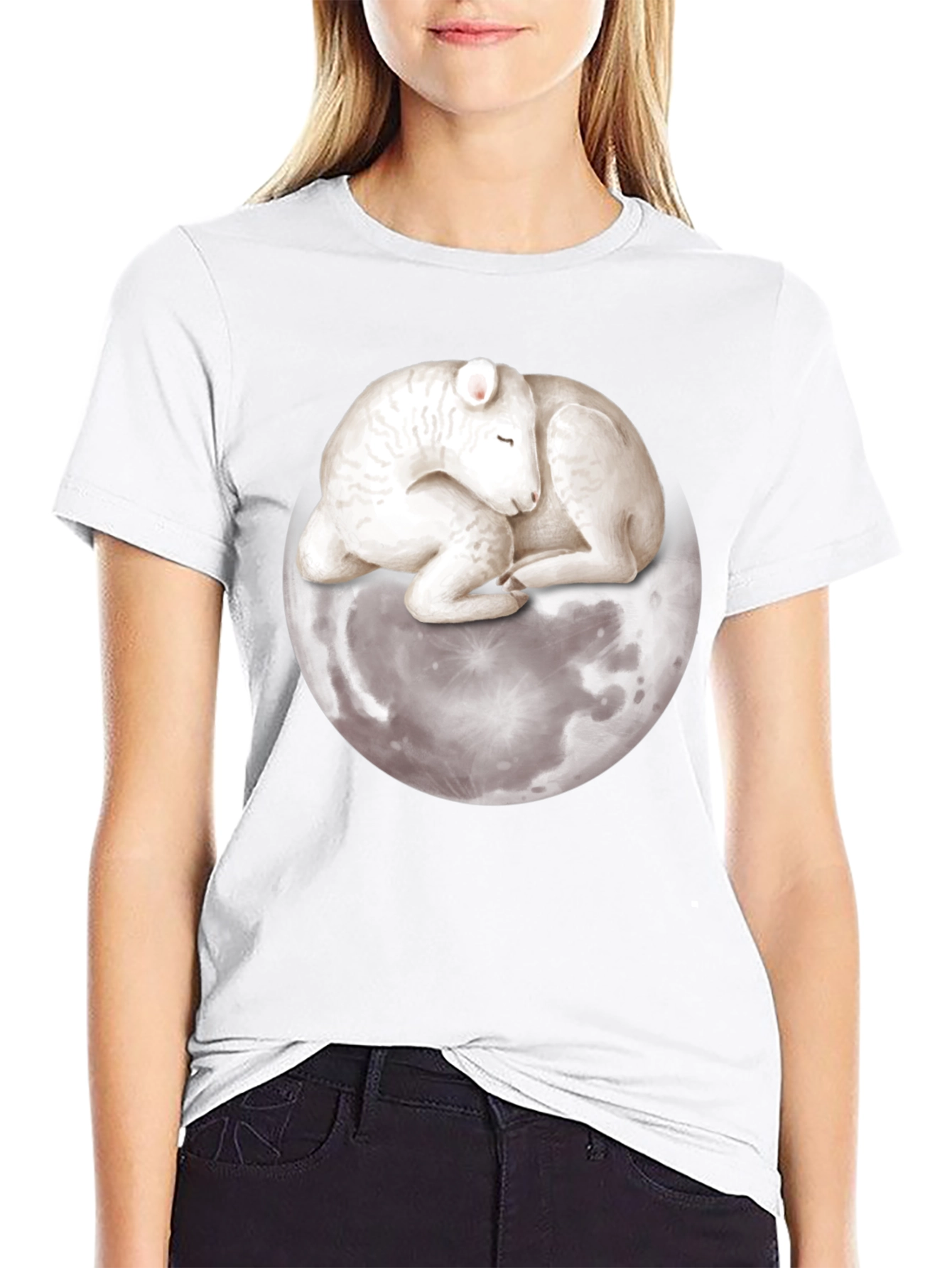 Lamb on Moon Graphic Tee - Unique Design