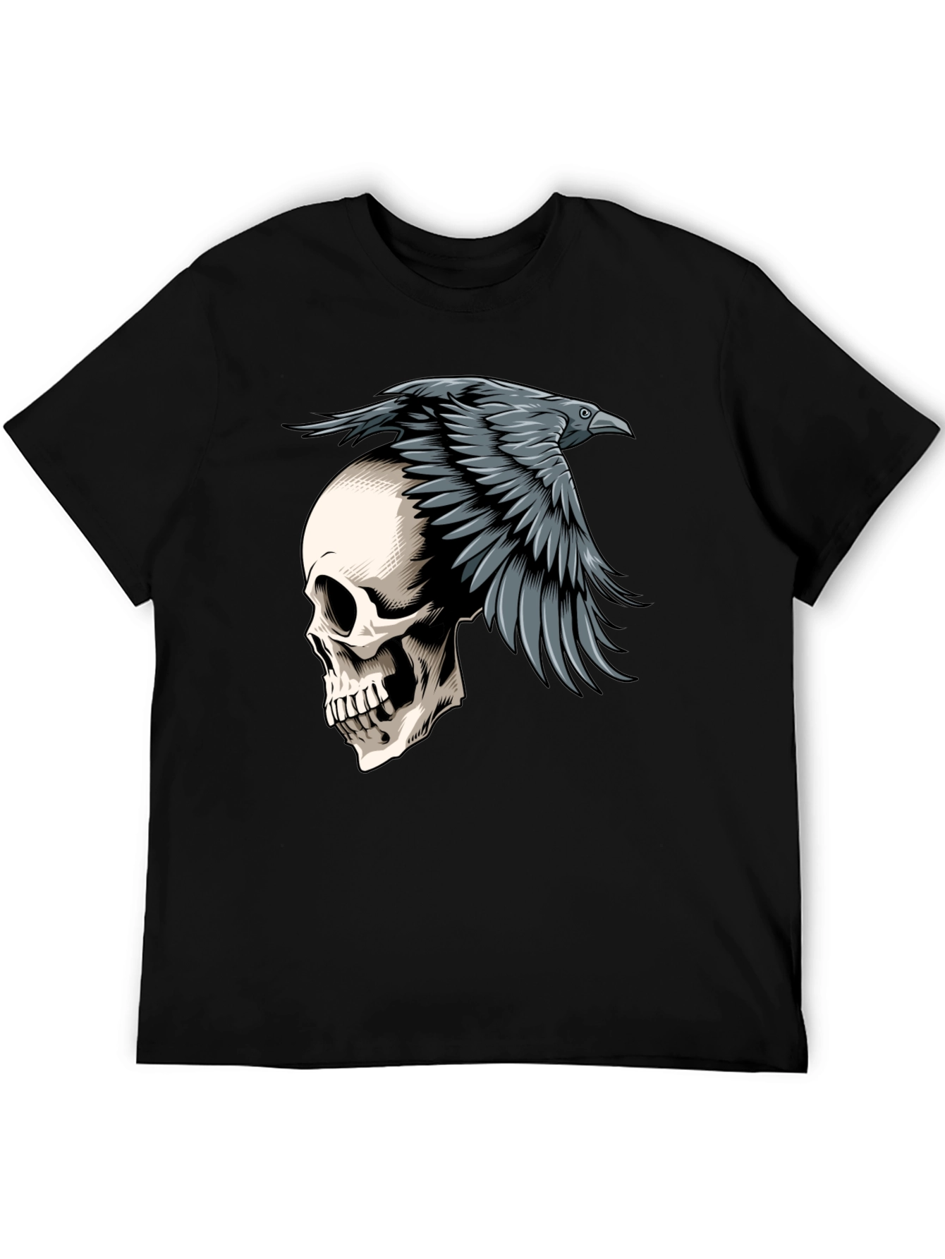 Raven Skull Graphic Tee - Mens Black T-Shirt