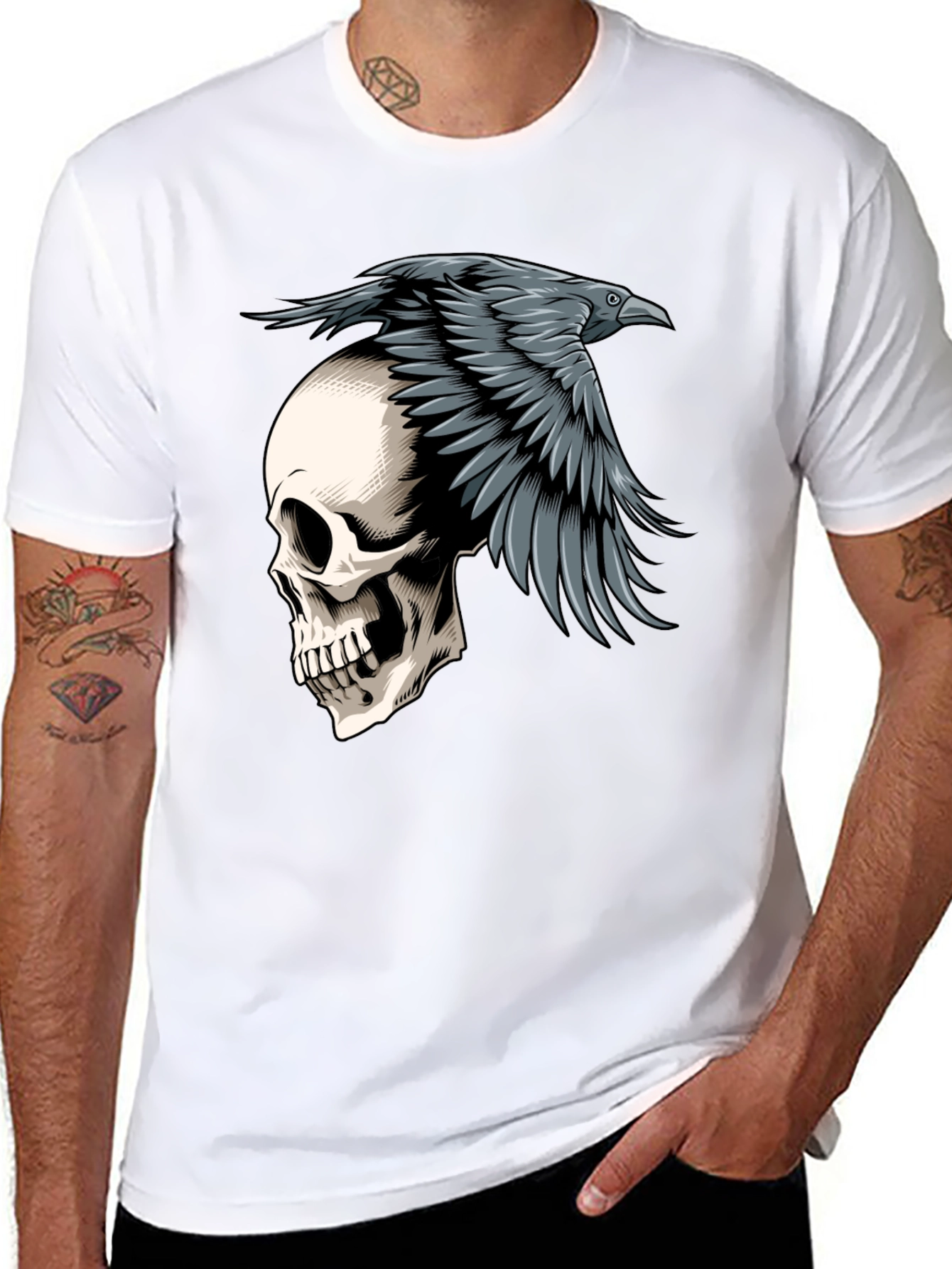 Raven Skull Graphic Tee - Mens Black T-Shirt