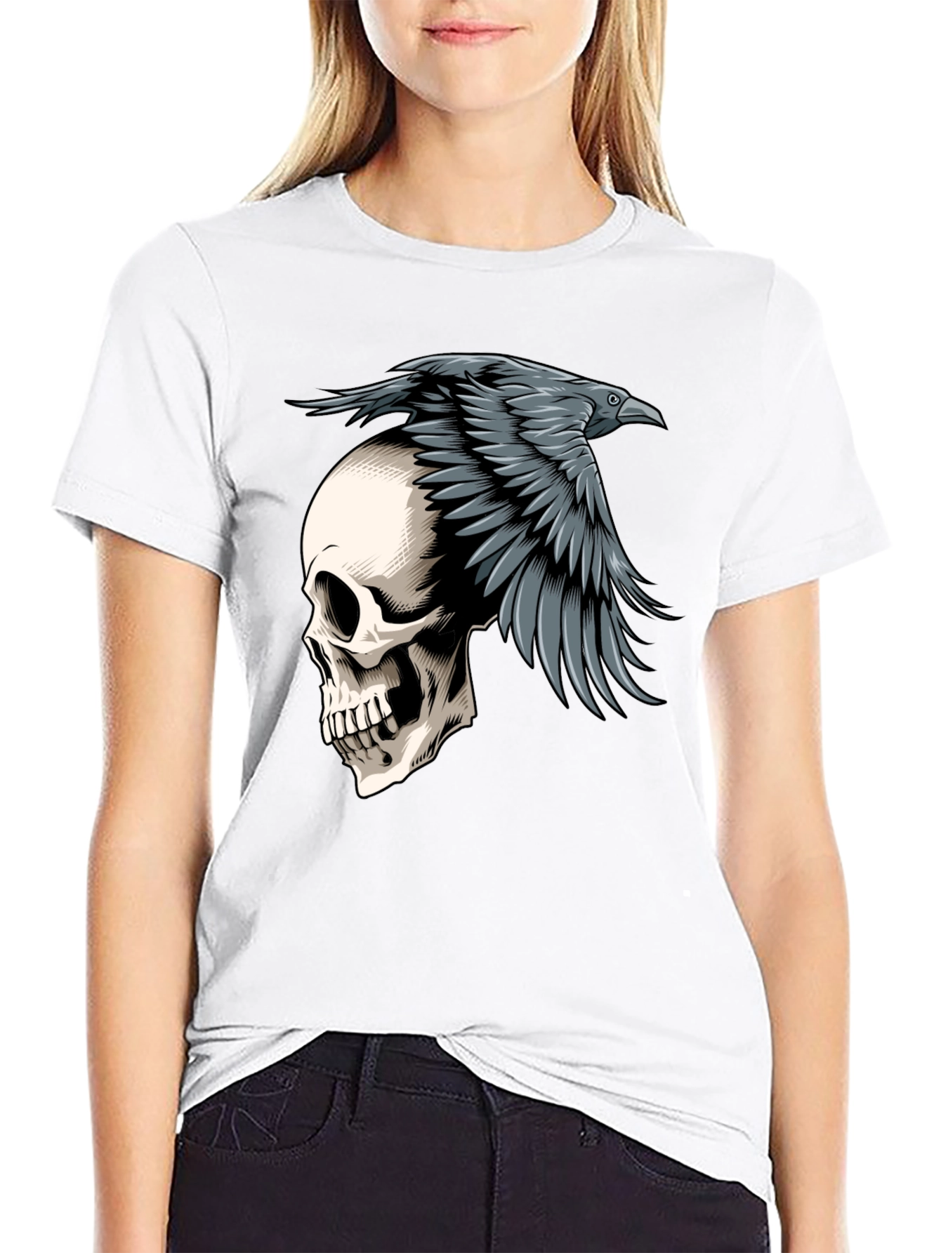 Raven Skull Graphic Tee - Mens Black T-Shirt
