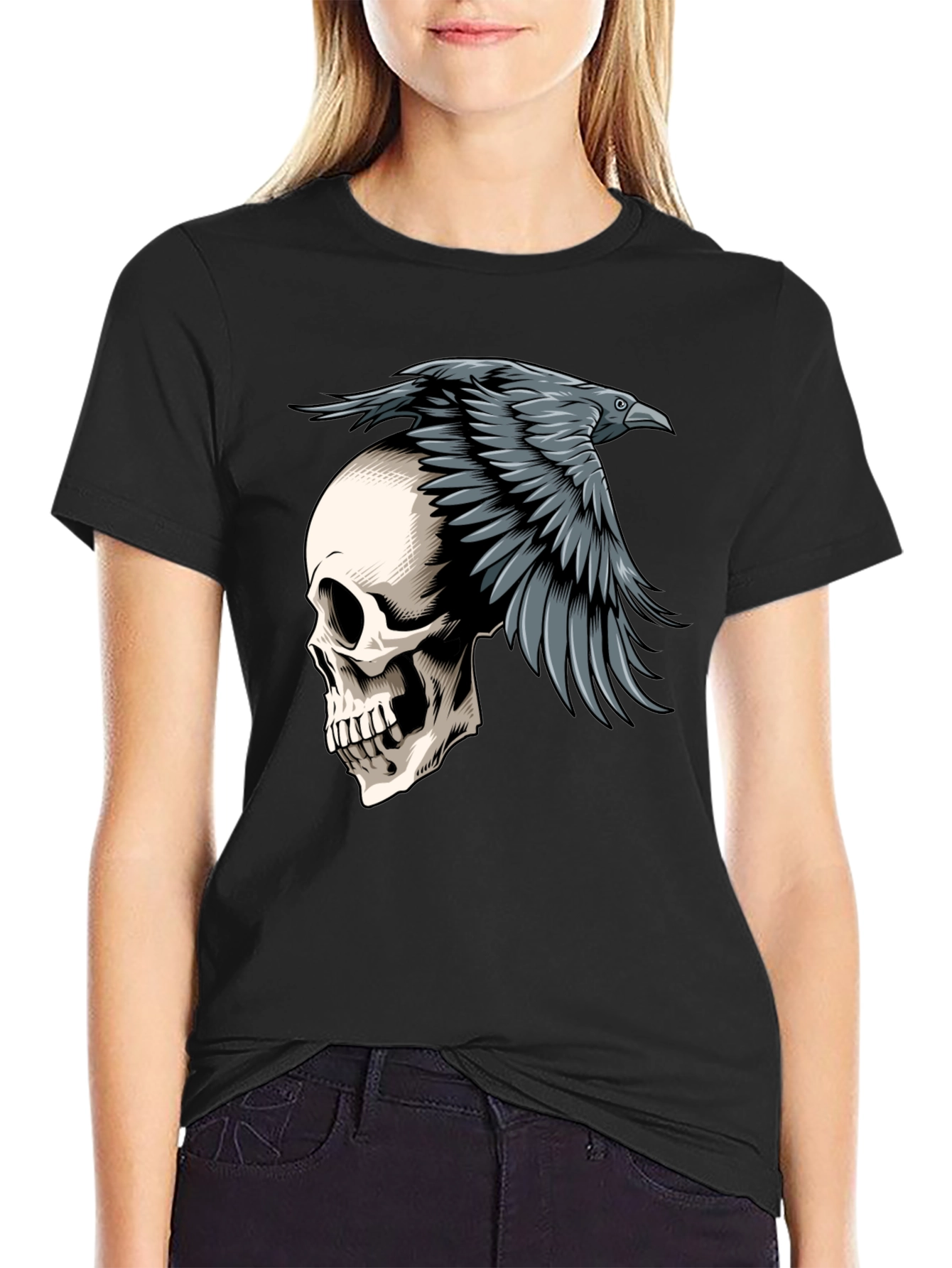 Raven Skull Graphic Tee - Mens Black T-Shirt