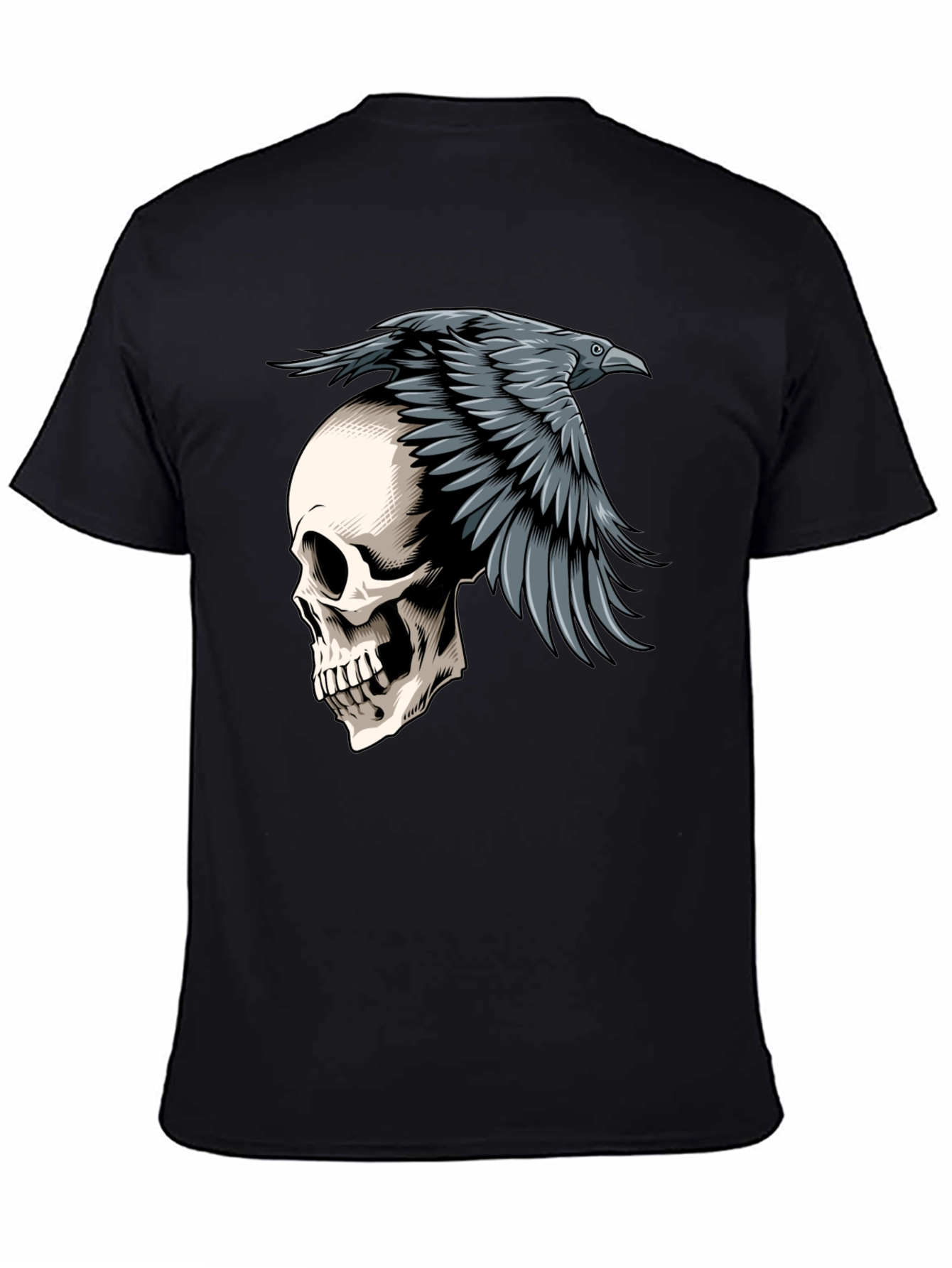 Raven Skull Graphic Tee - Mens Black T-Shirt