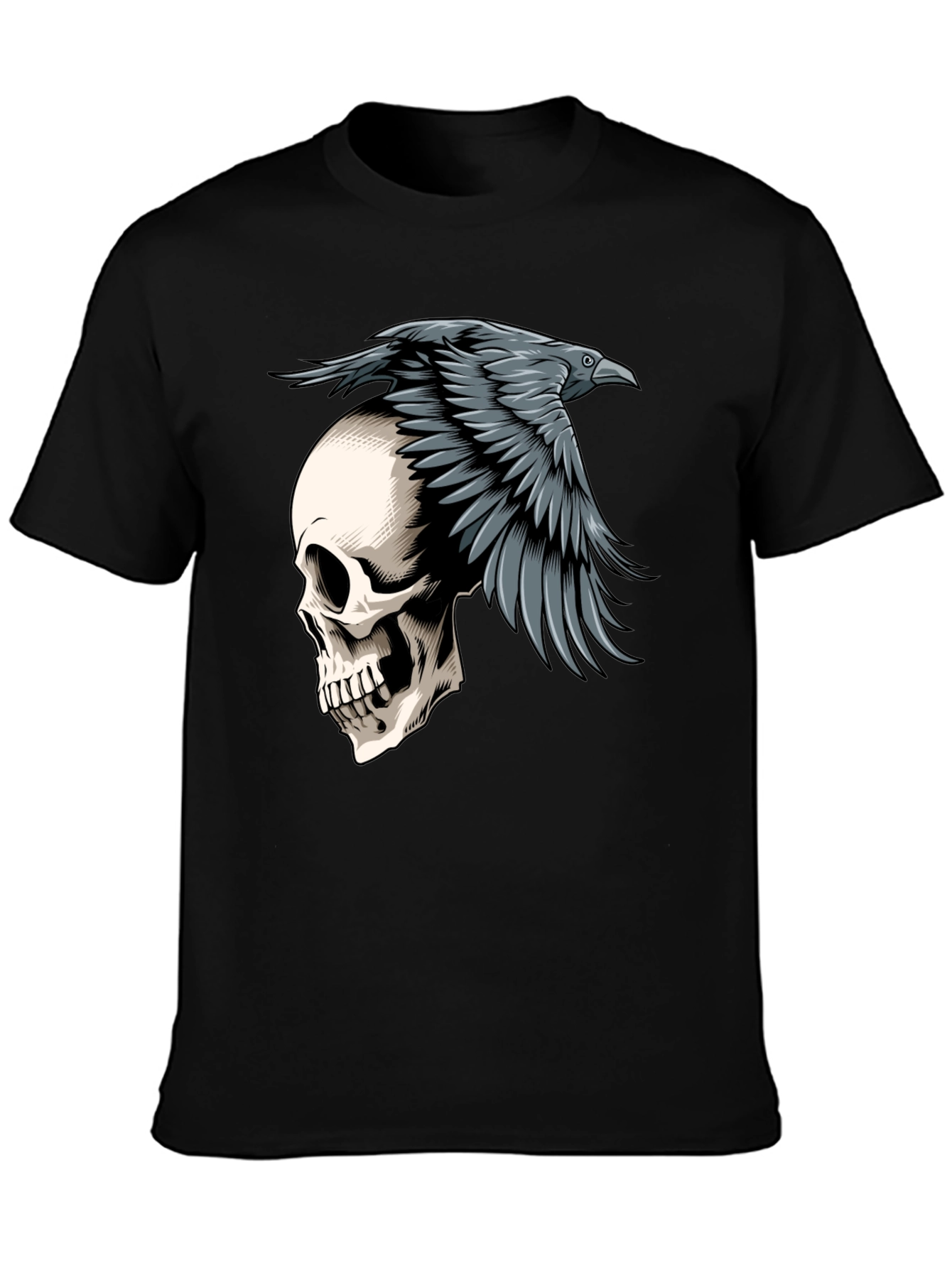 Raven Skull Graphic Tee - Mens Black T-Shirt