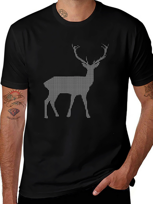 Black T-Shirt with Pixel Deer Design