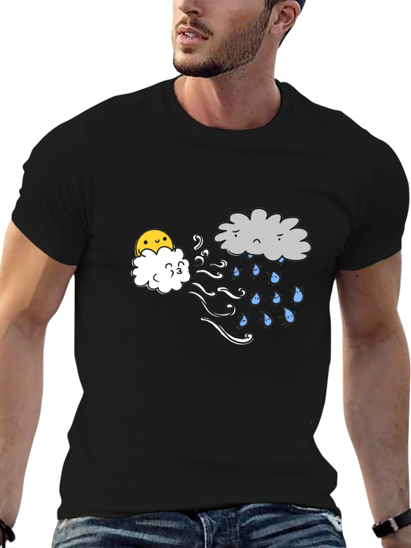Funny Weather Cloud Graphic Tee - Black