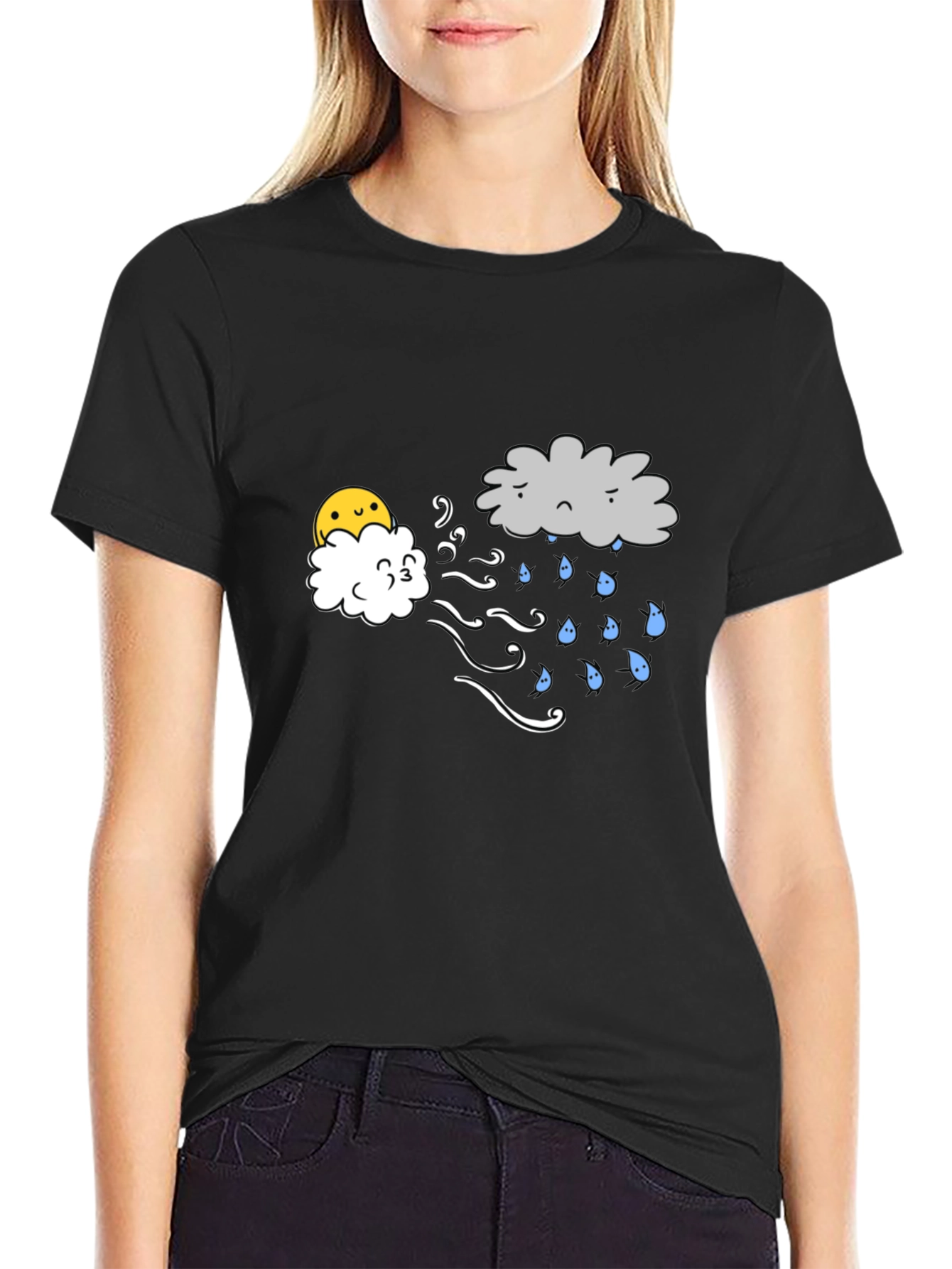 Funny Weather Cloud Graphic Tee - Black