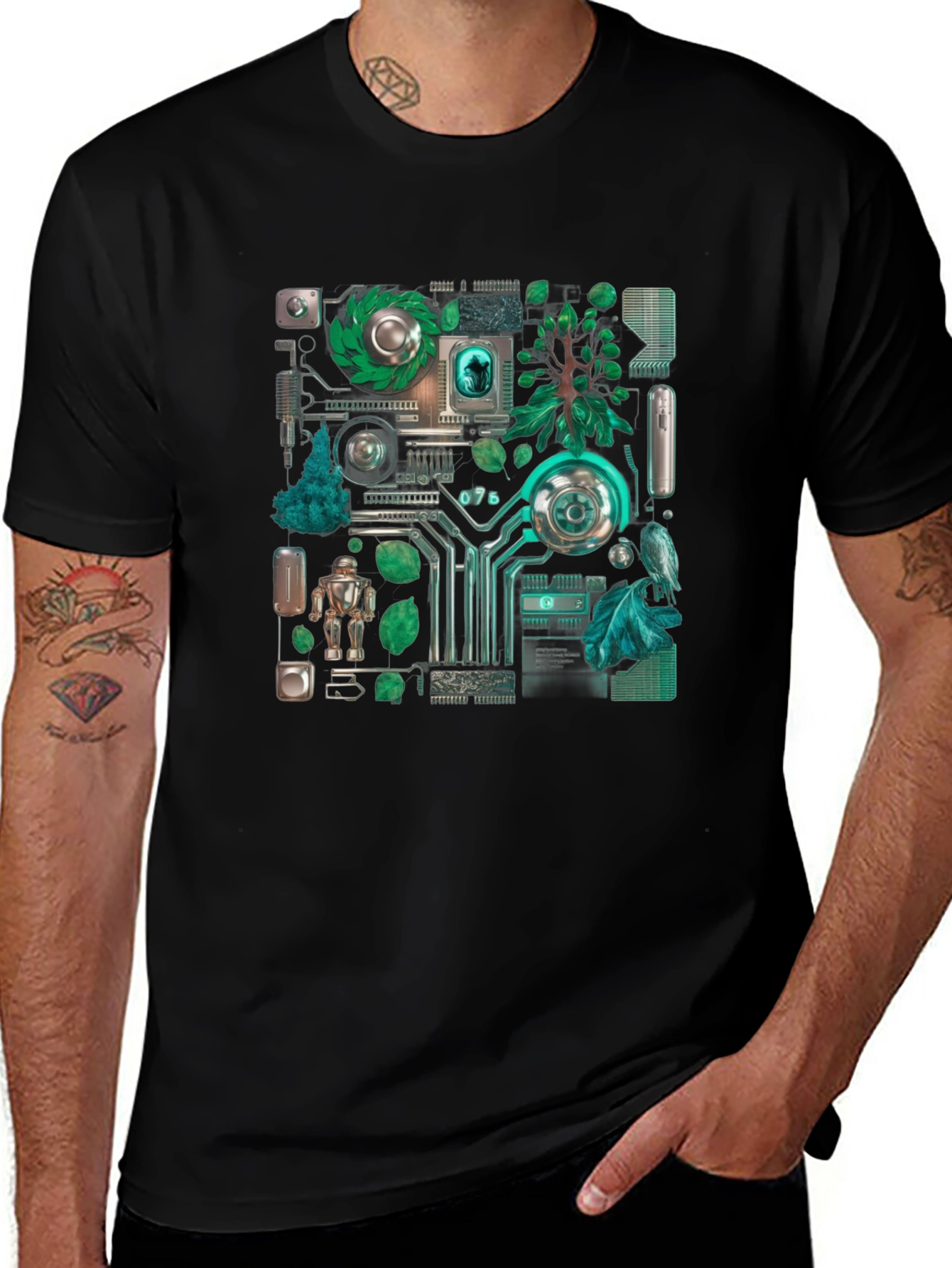Eco-Tech Fusion Graphic Tee - Black Cotton Blend