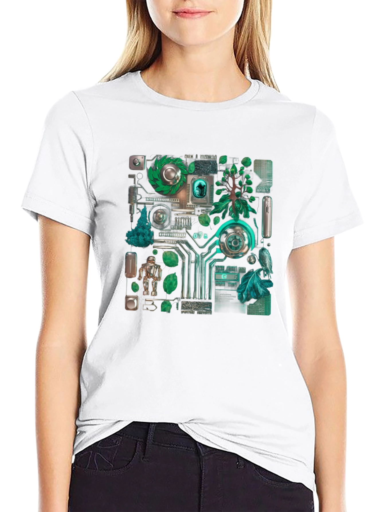 Eco-Tech Fusion Graphic Tee - Black Cotton Blend