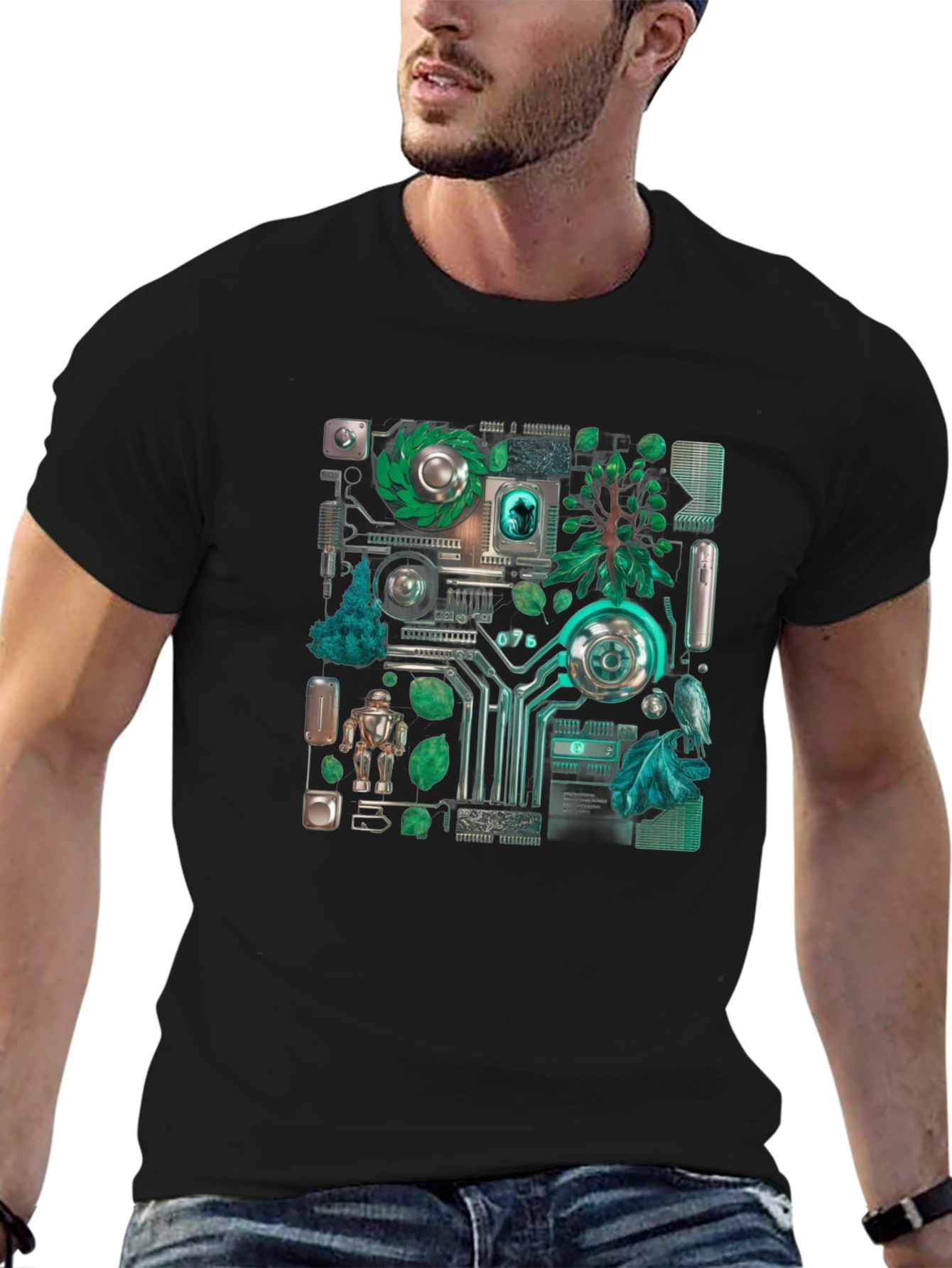 Eco-Tech Fusion Graphic Tee - Black Cotton Blend