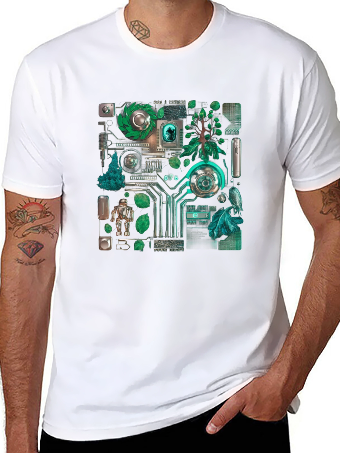 Eco-Tech Fusion Graphic Tee - Black Cotton Blend