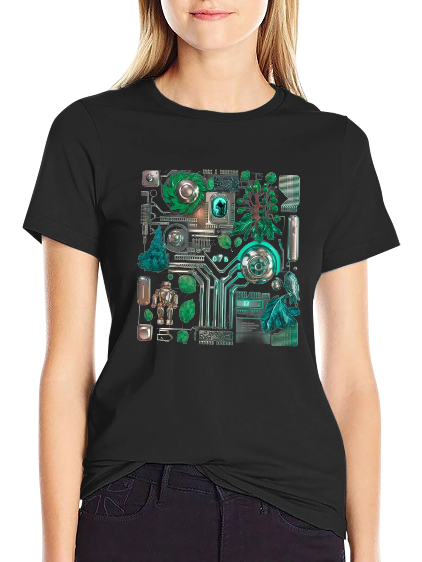 Eco-Tech Fusion Graphic Tee - Black Cotton Blend