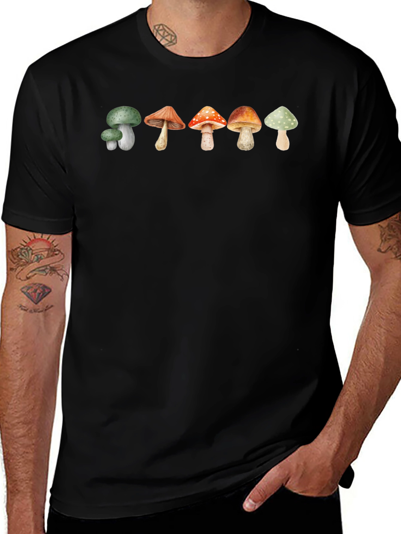 Mushroom Print T-Shirt - Black
