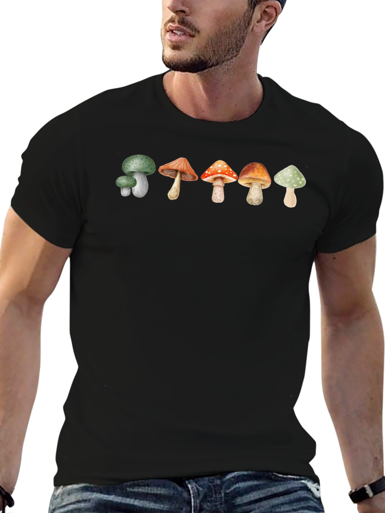 Mushroom Print T-Shirt - Black