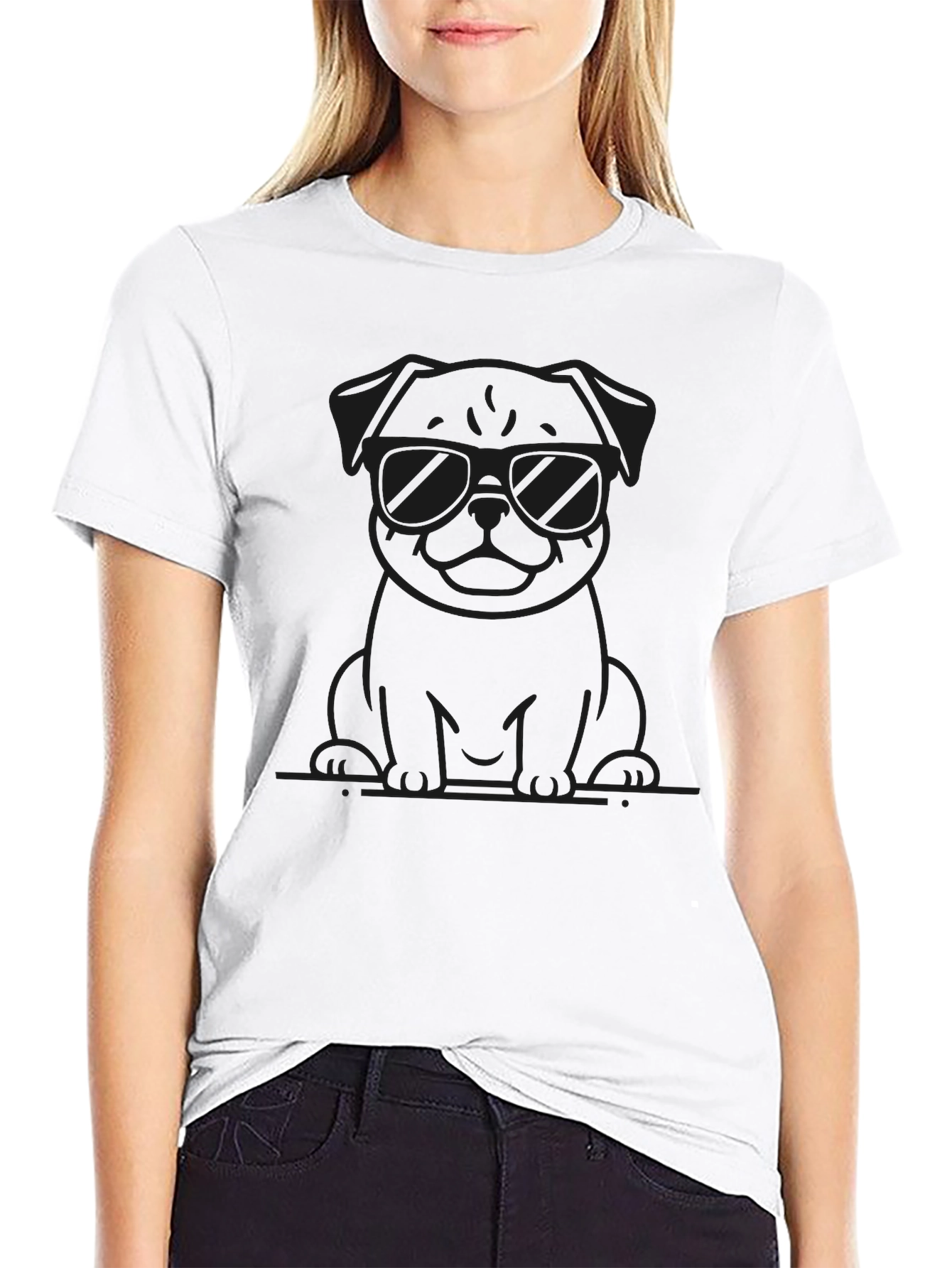 Cool Pug in Shades Black T-Shirt