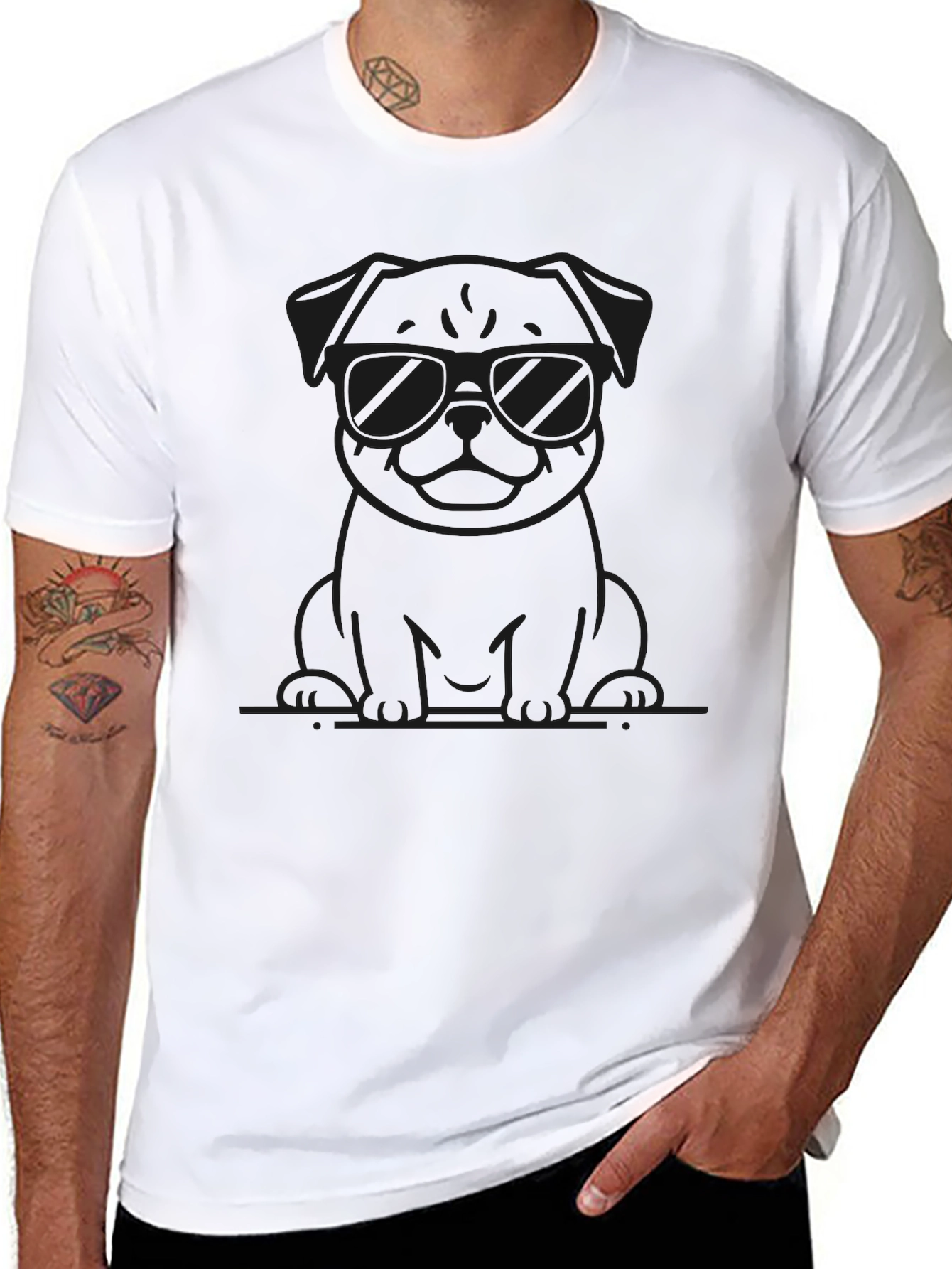 Cool Pug in Shades Black T-Shirt