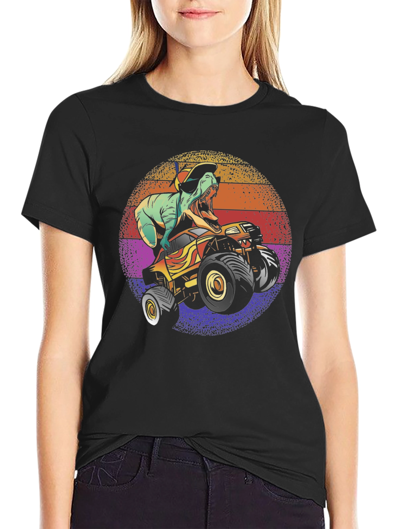 Dino Monster Truck Graphic Tee - Black