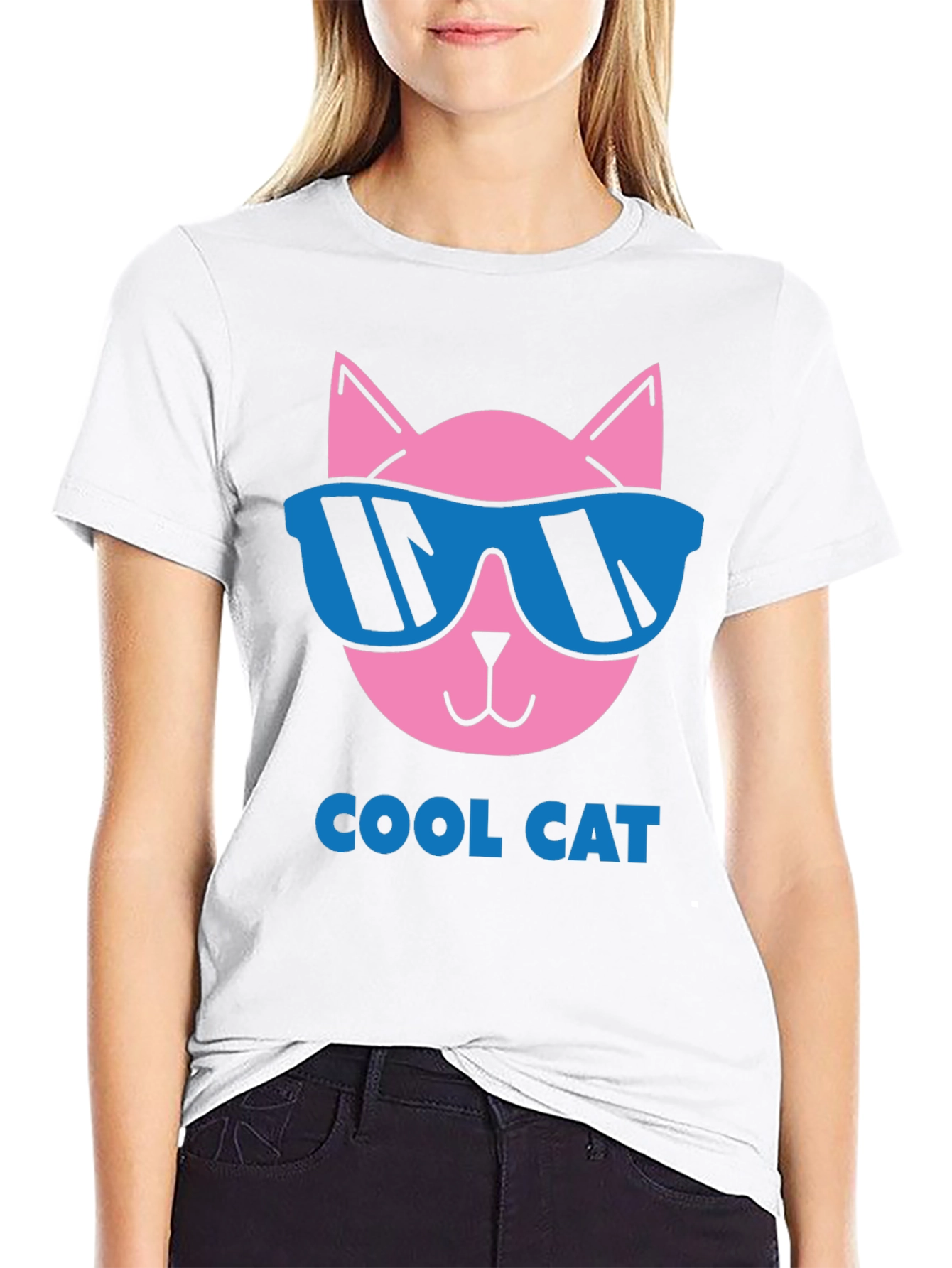 Cool Cat Graphic Tee - Black Cotton T-Shirt