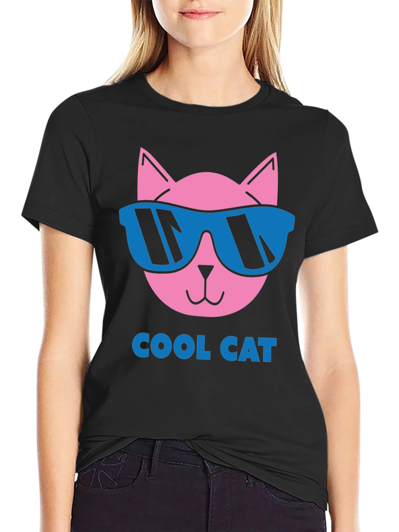 Cool Cat Graphic Tee - Black Cotton T-Shirt