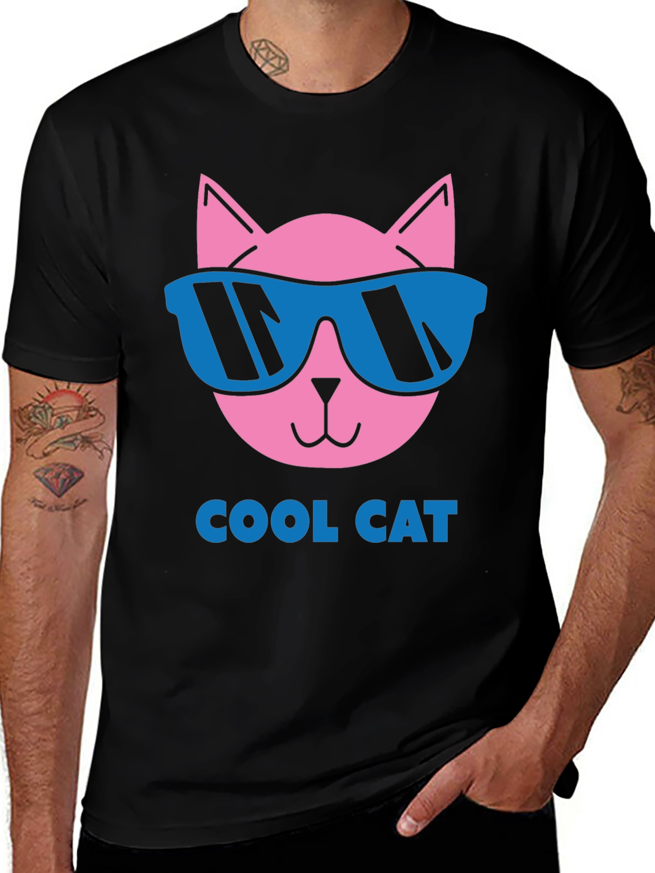 Cool Cat Graphic Tee - Black Cotton T-Shirt