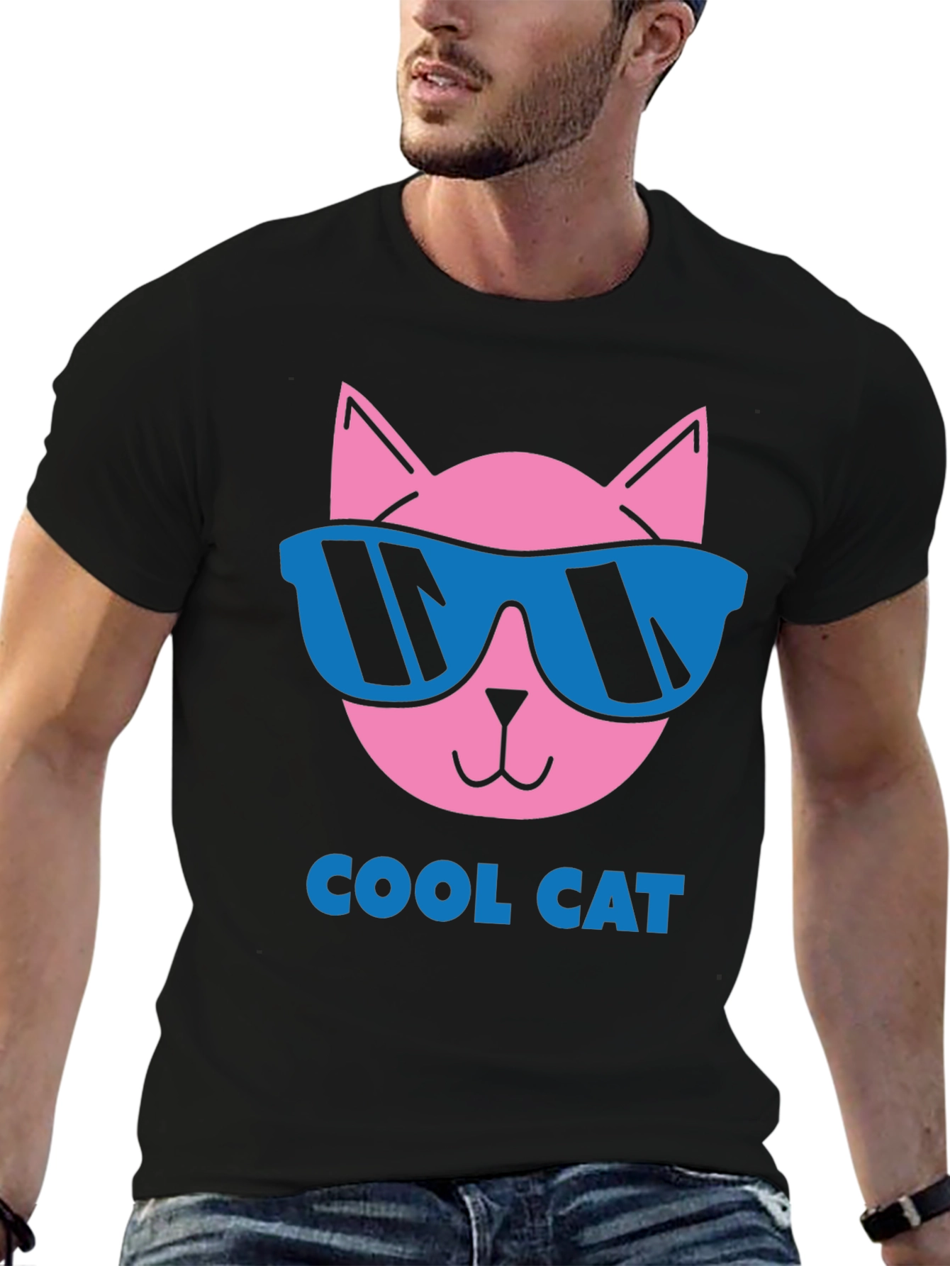 Cool Cat Graphic Tee - Black Cotton T-Shirt