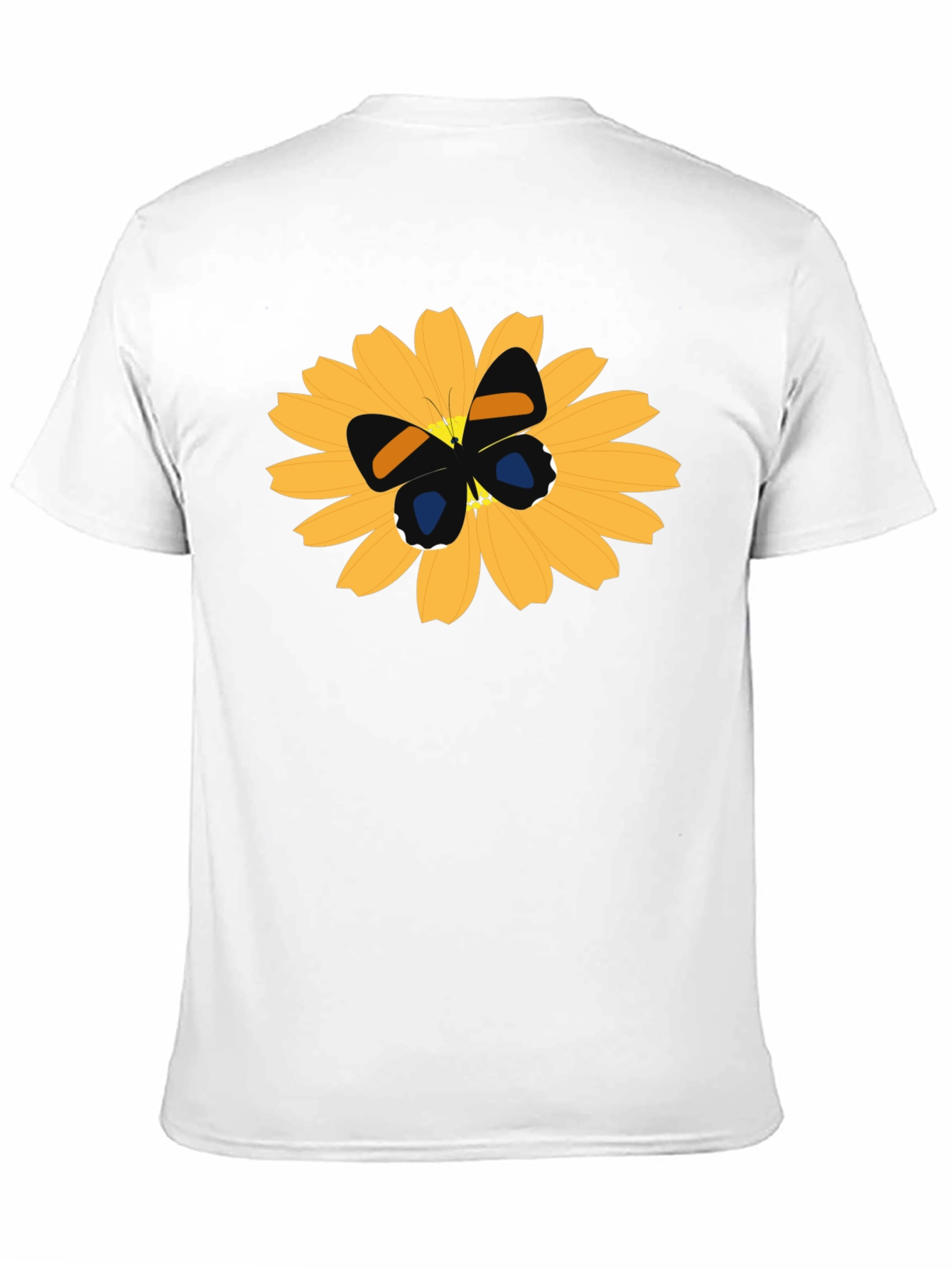 Black T-Shirt with Butterfly on Flower Design