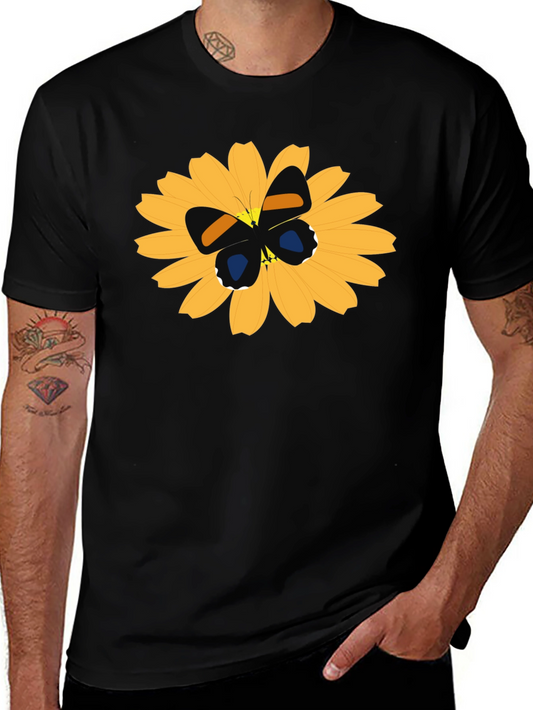 Black T-Shirt with Butterfly on Flower Design