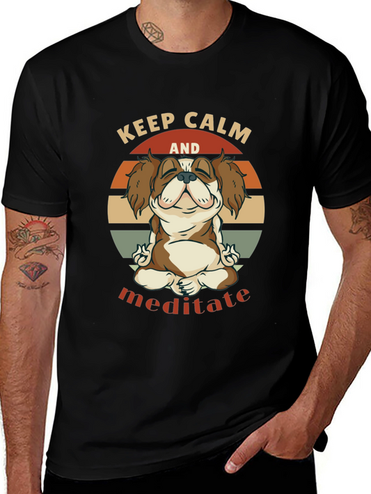 Keep Calm Meditate Dog Graphic T-Shirt