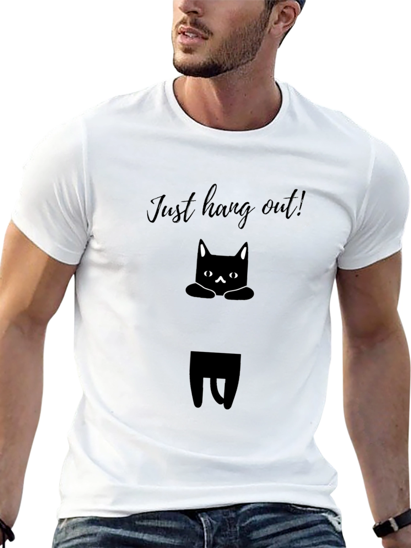 Just Hang Out Cat Graphic Tee - Black
