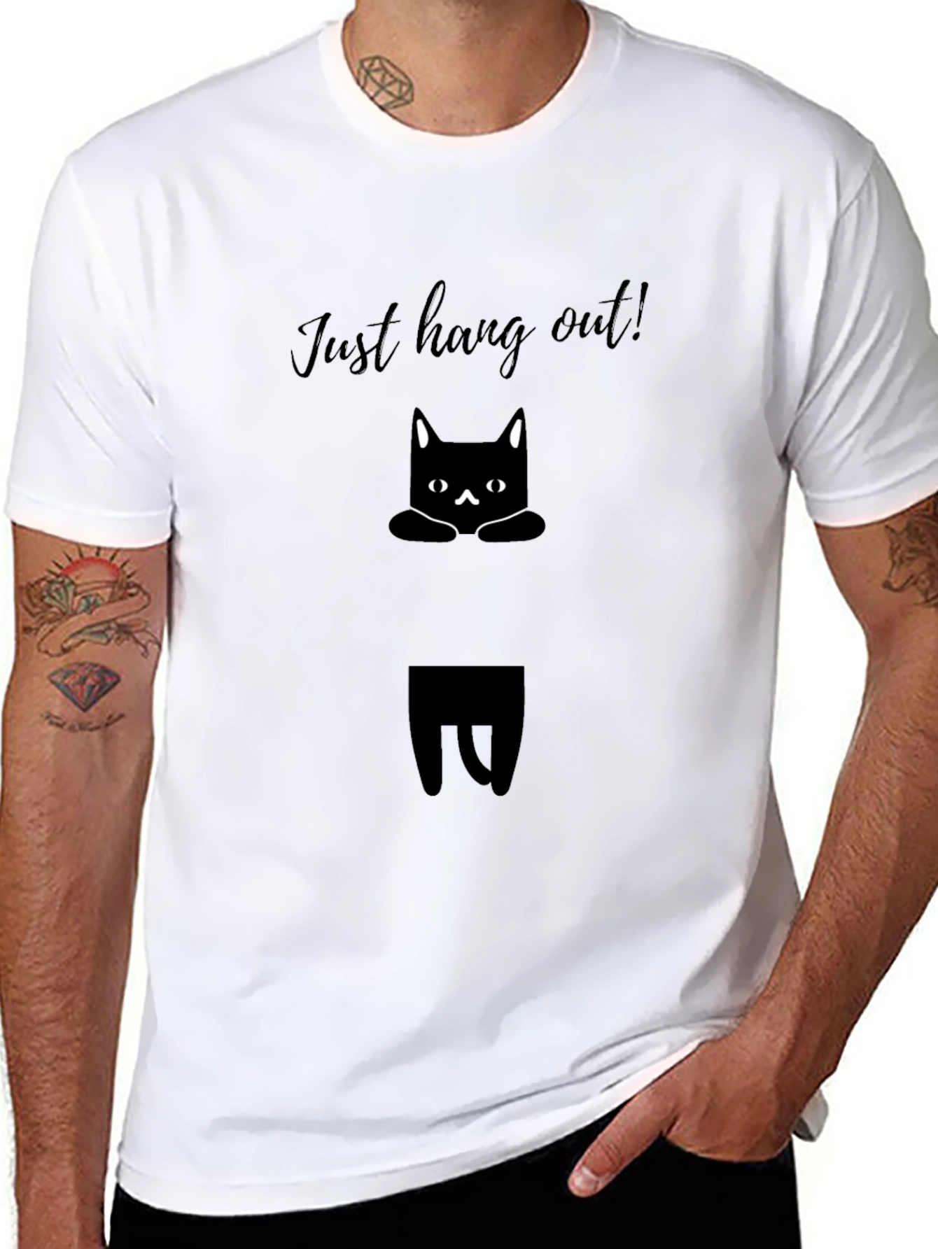 Just Hang Out Cat Graphic Tee - Black