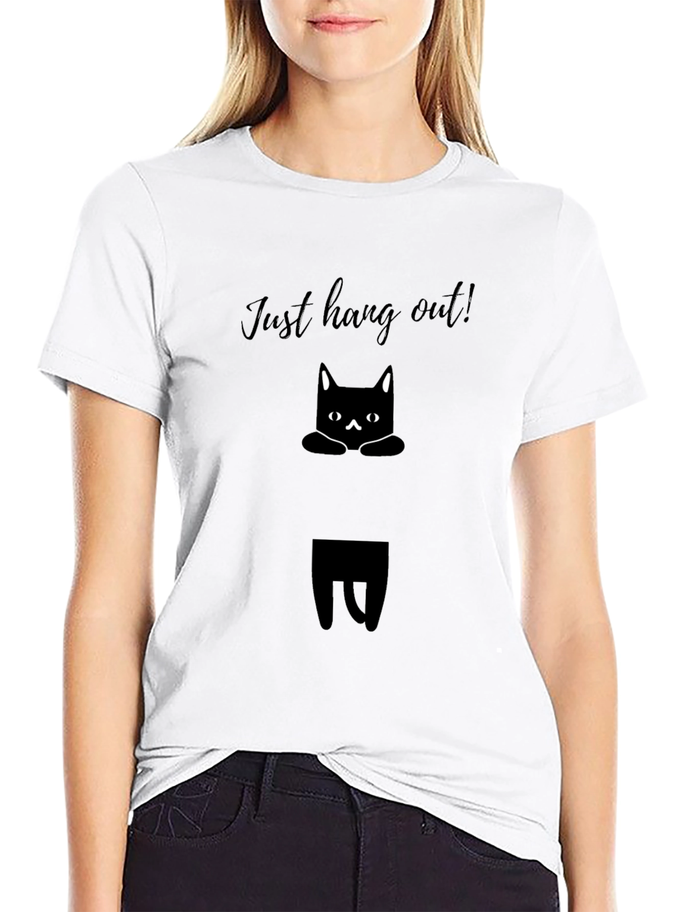 Just Hang Out Cat Graphic Tee - Black