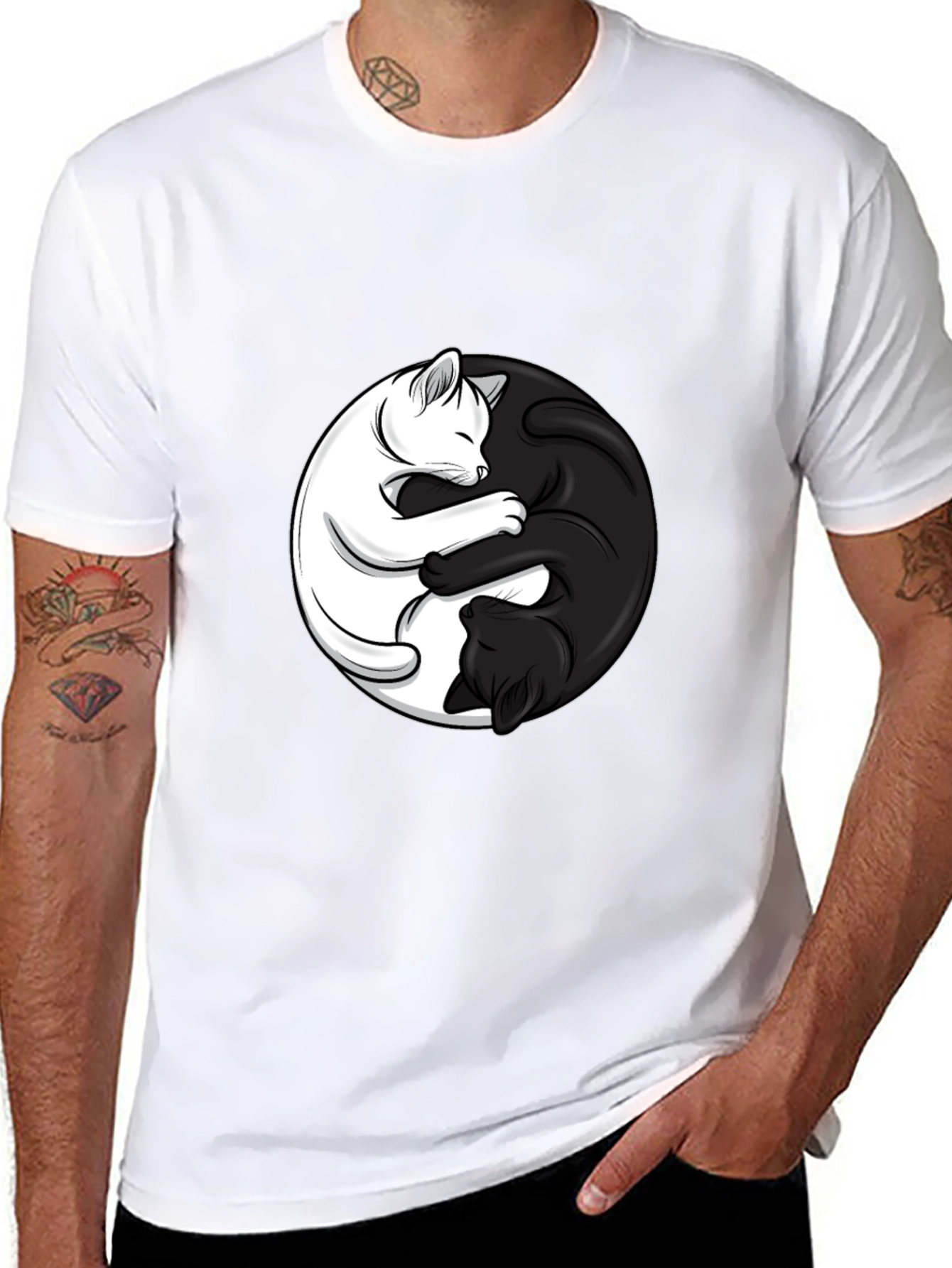 Yin Yang Cats Black T-Shirt