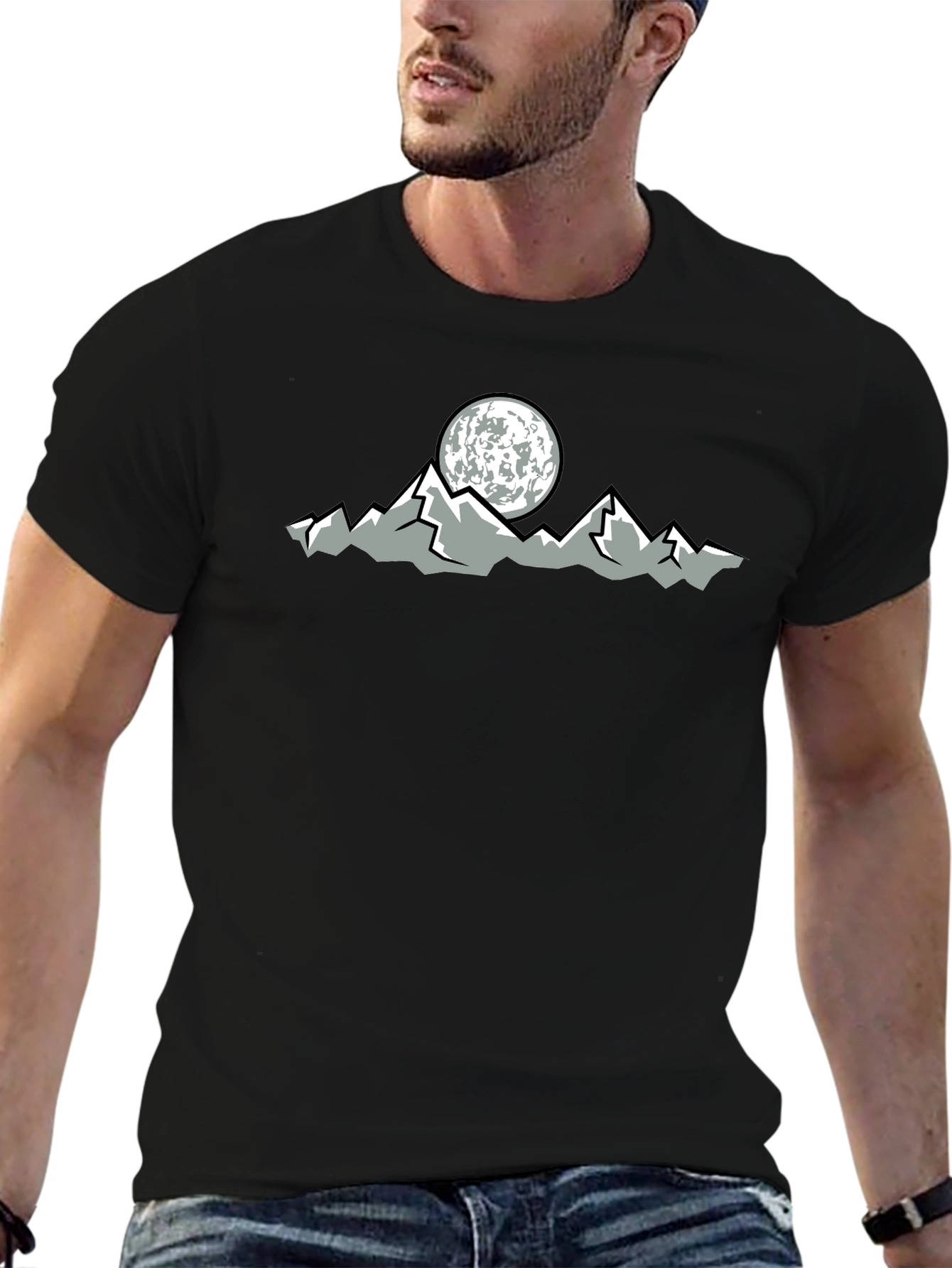 Mountain Moon Graphic Black T-Shirt