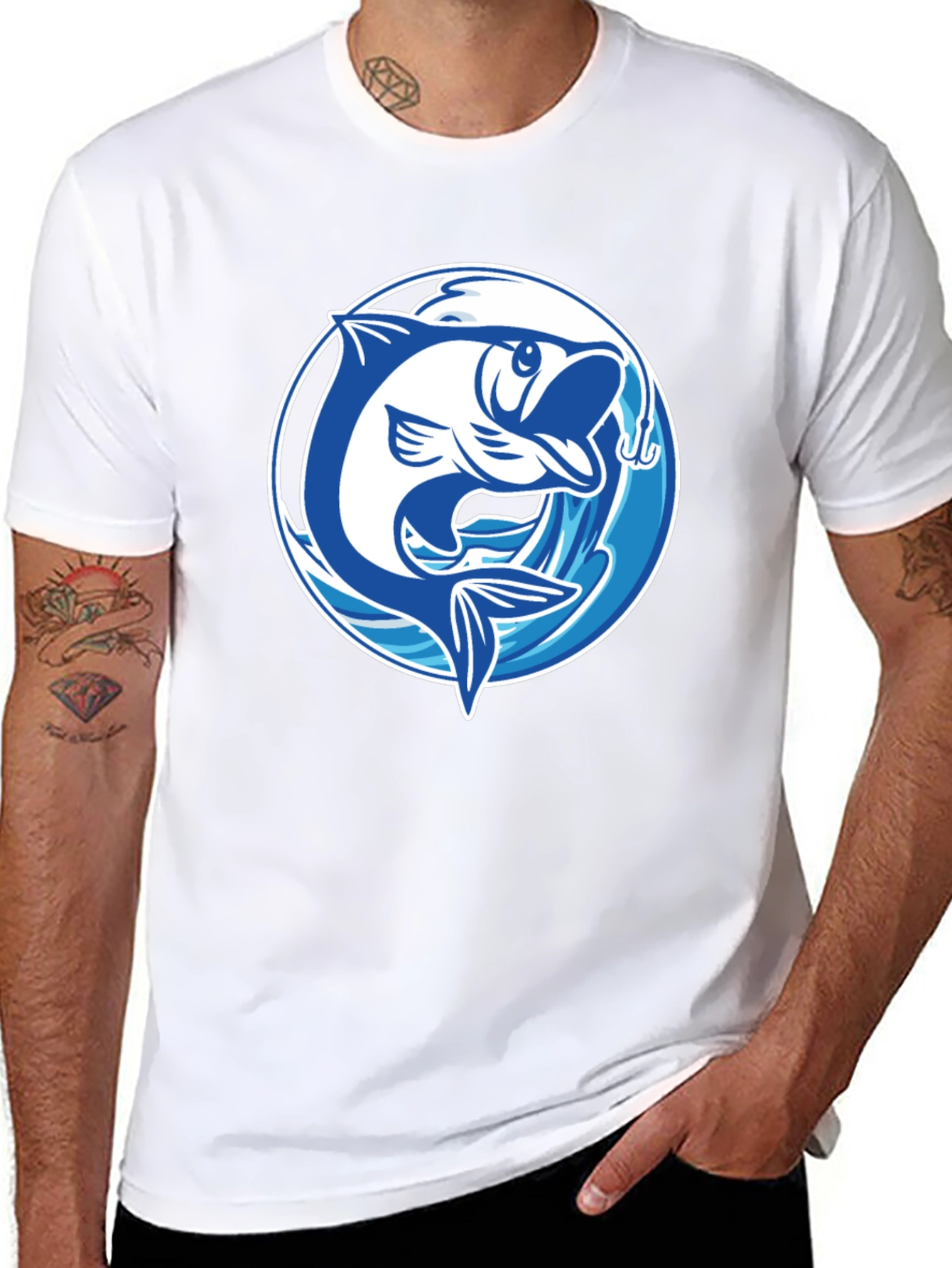Black Fishing T-Shirt with Fish Graphic