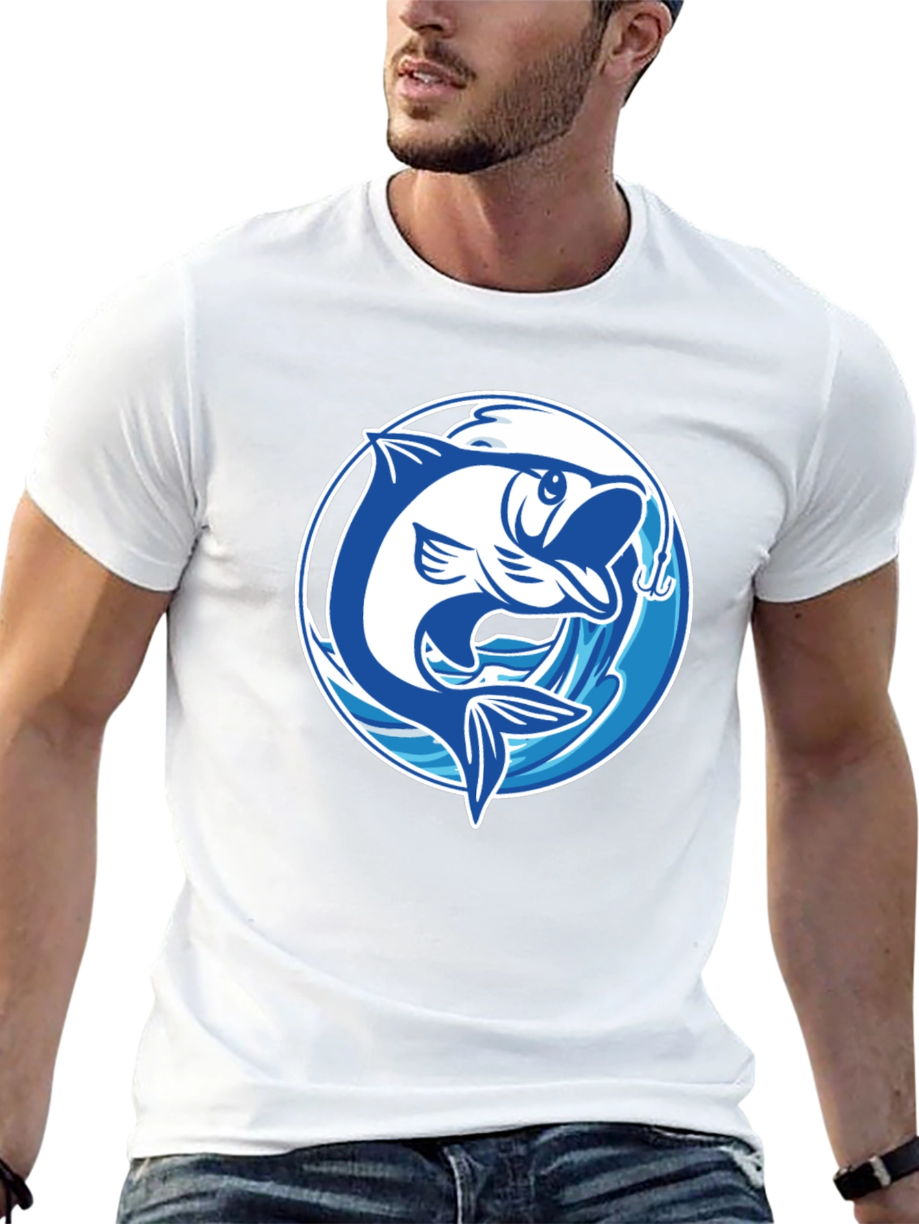 Black Fishing T-Shirt with Fish Graphic