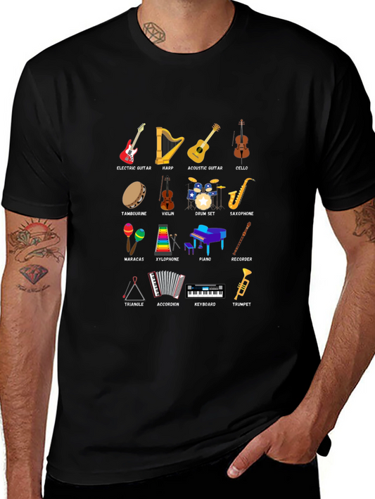 Musical Instruments Graphic Print Crew Neck T-Shirt