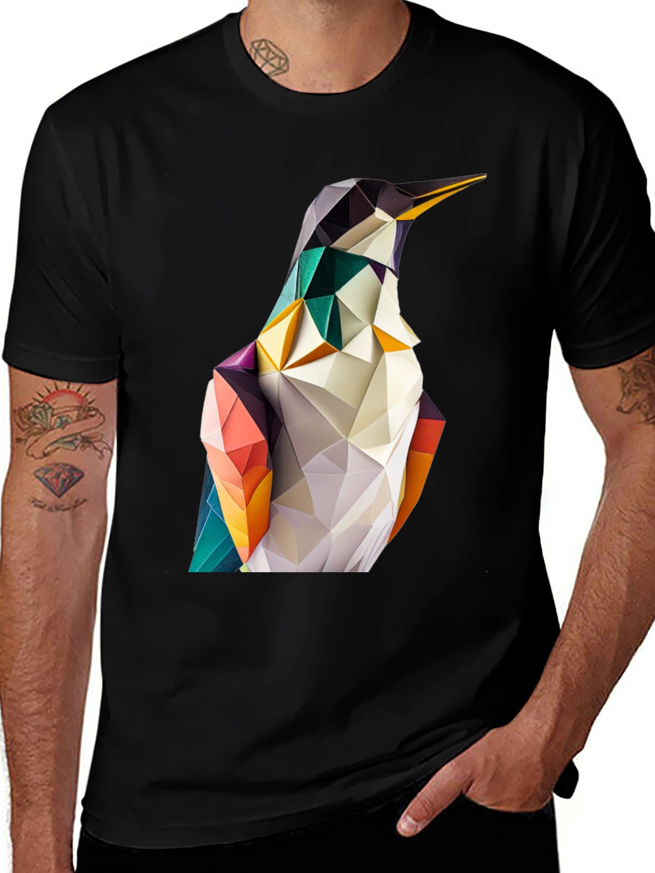 Geometric Penguin Graphic Black T-Shirt