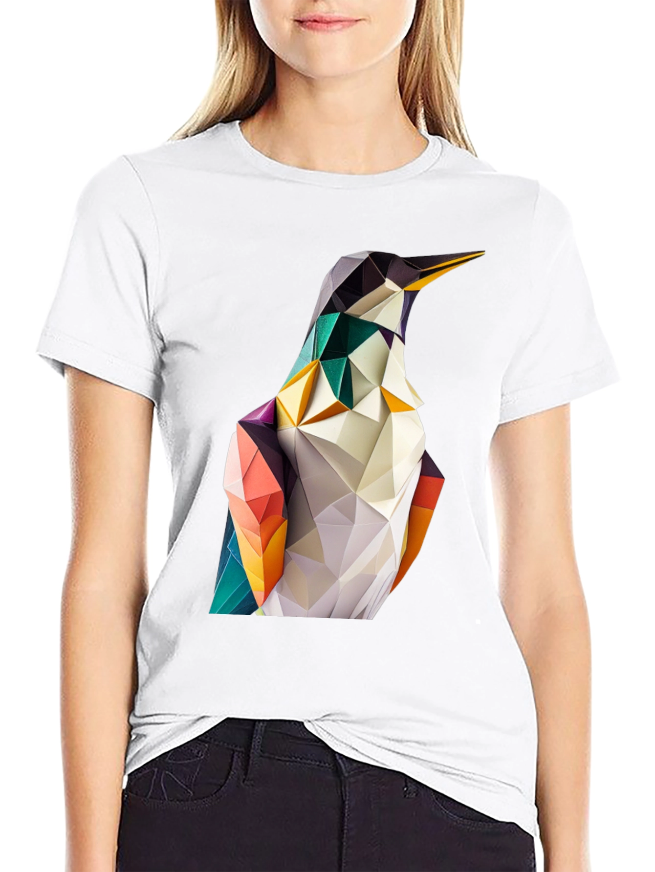 Geometric Penguin Graphic Black T-Shirt