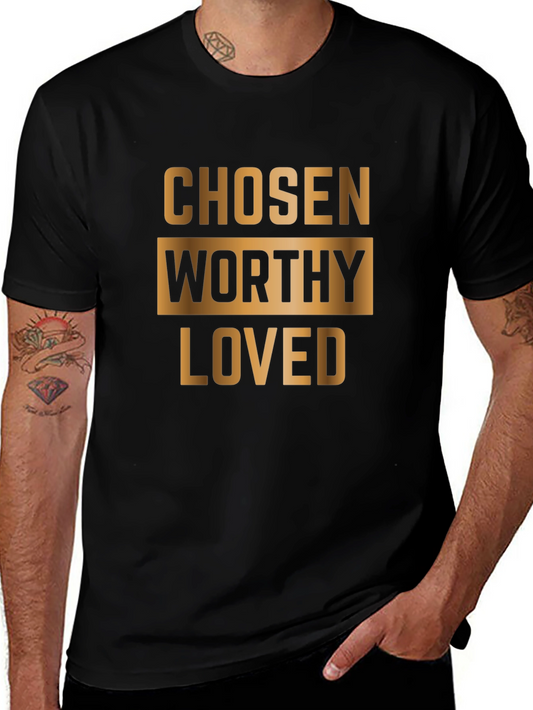Chosen Worthy Loved Graphic T-Shirt - Black Cotton Blend