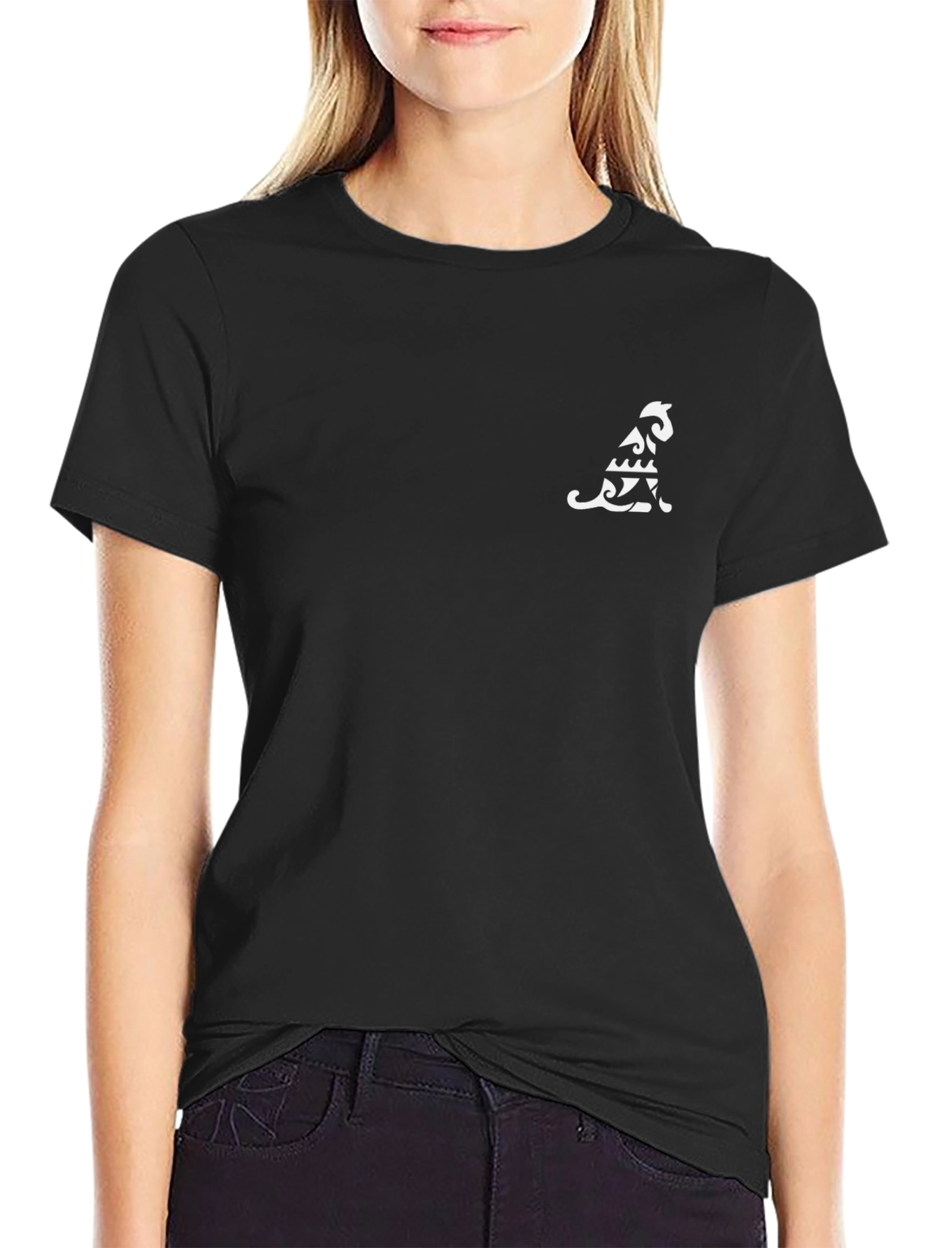 Tribal Cat Graphic Tee - Black Cotton Blend
