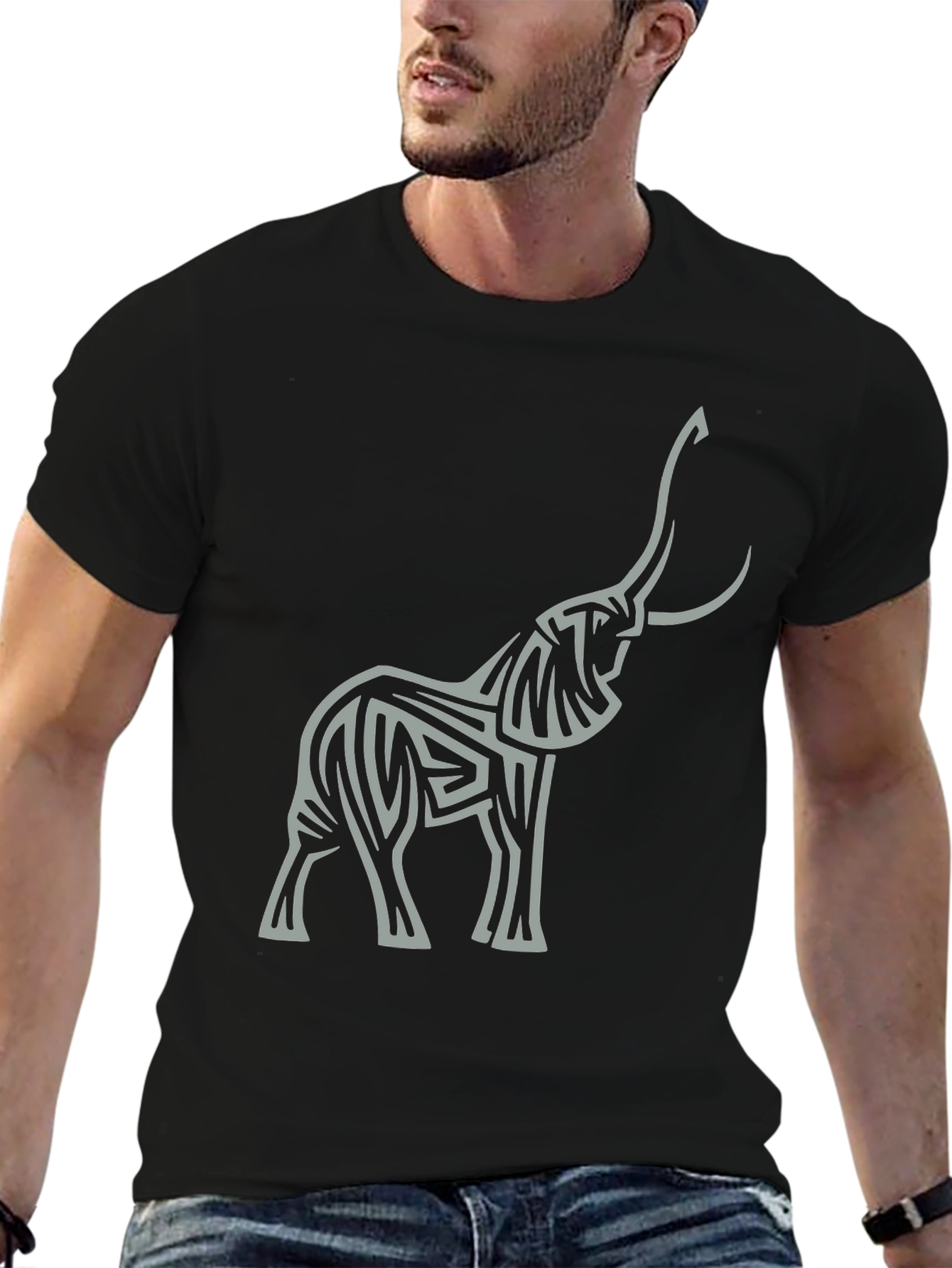 Elephant Graphic Tee - Stylish Mens Black T-Shirt