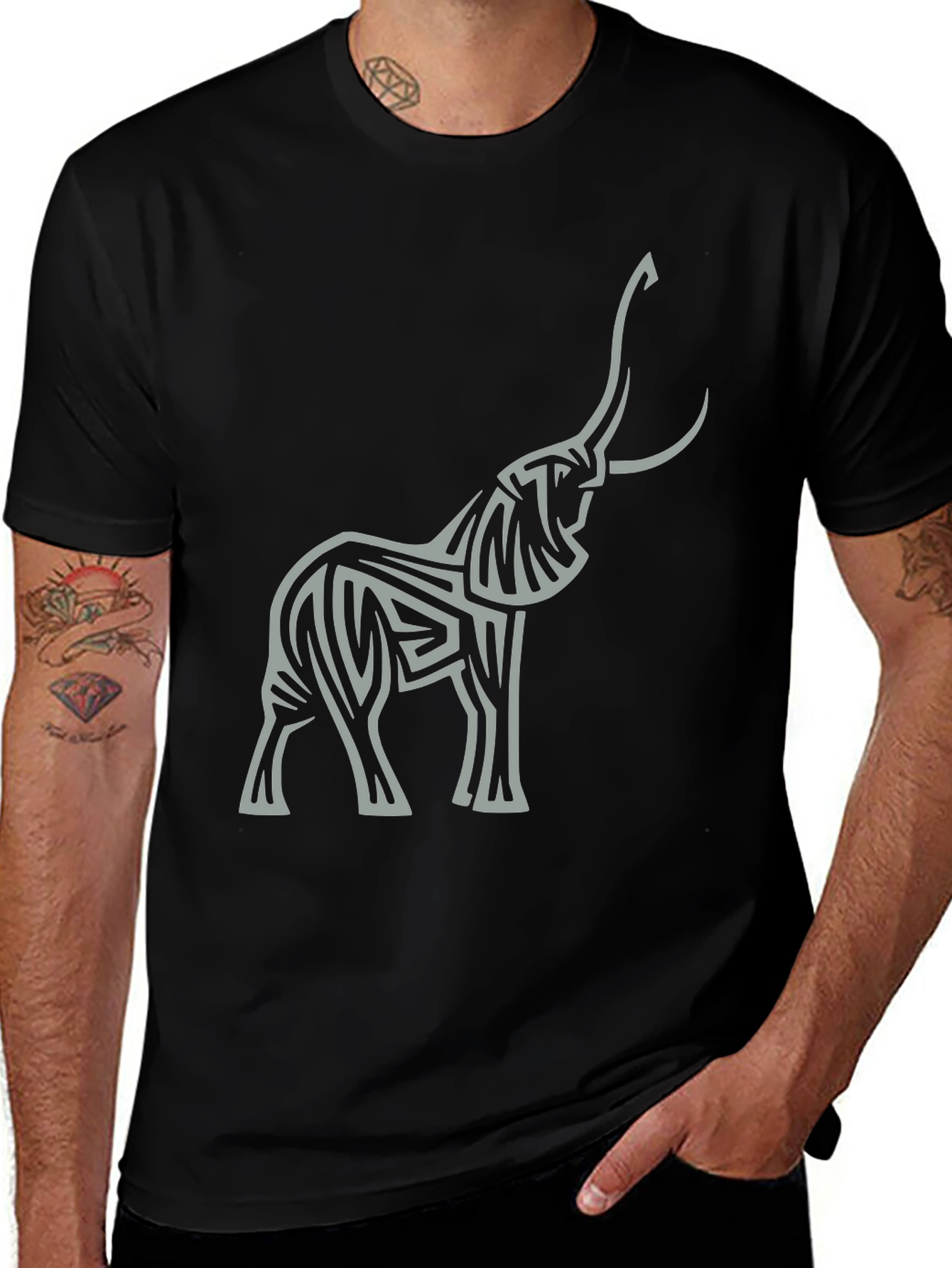 Elephant Graphic Tee - Stylish Mens Black T-Shirt